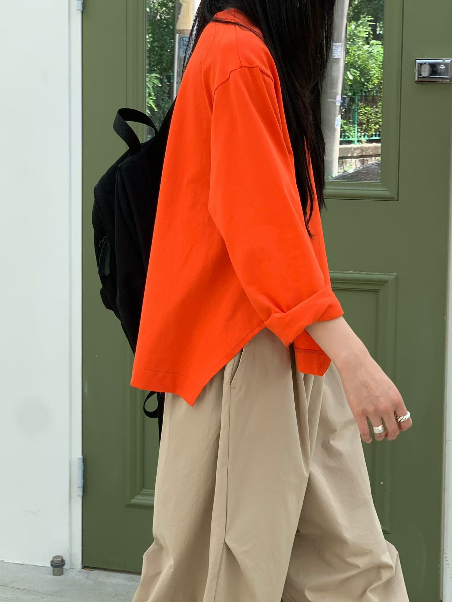 衫腳梯型T-shirt/橙紅