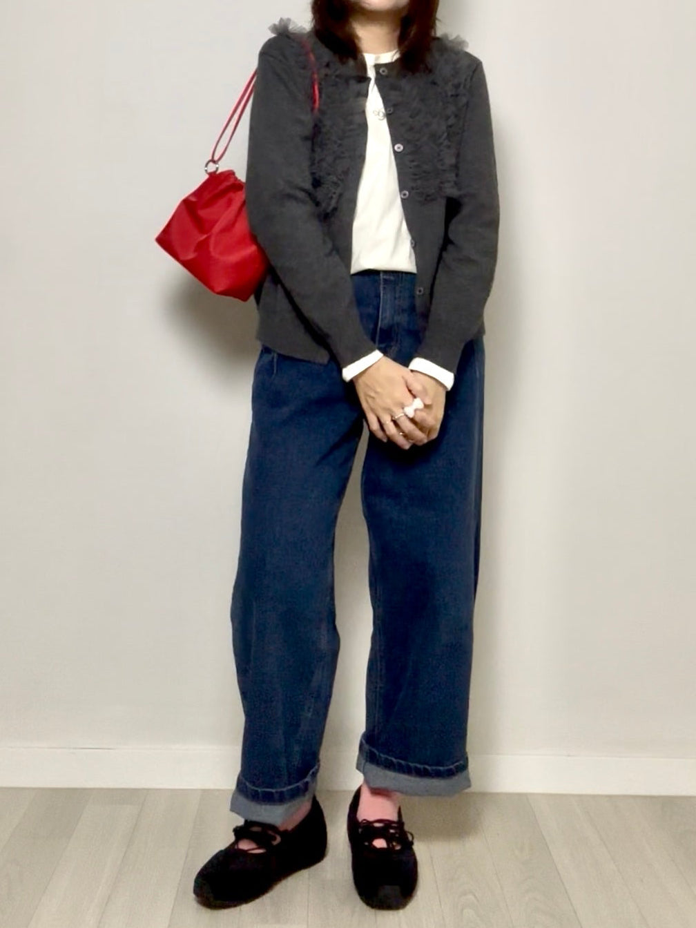 紗紗ruffle cardigan/灰