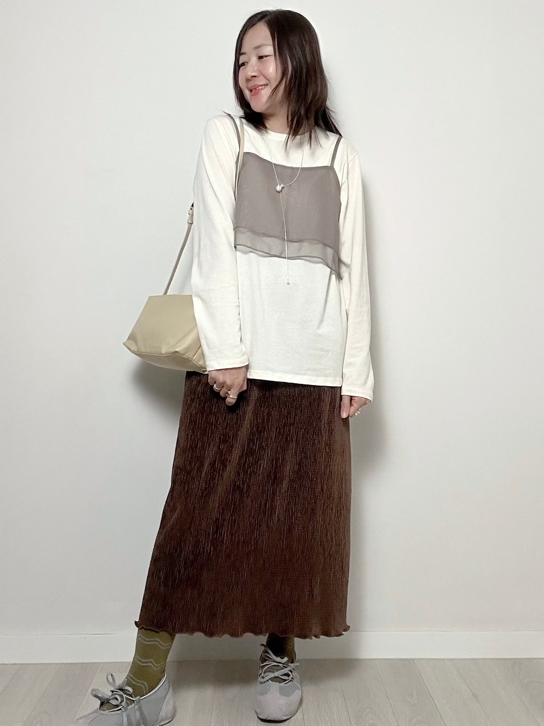 壓褶絲絨直身裙/啡