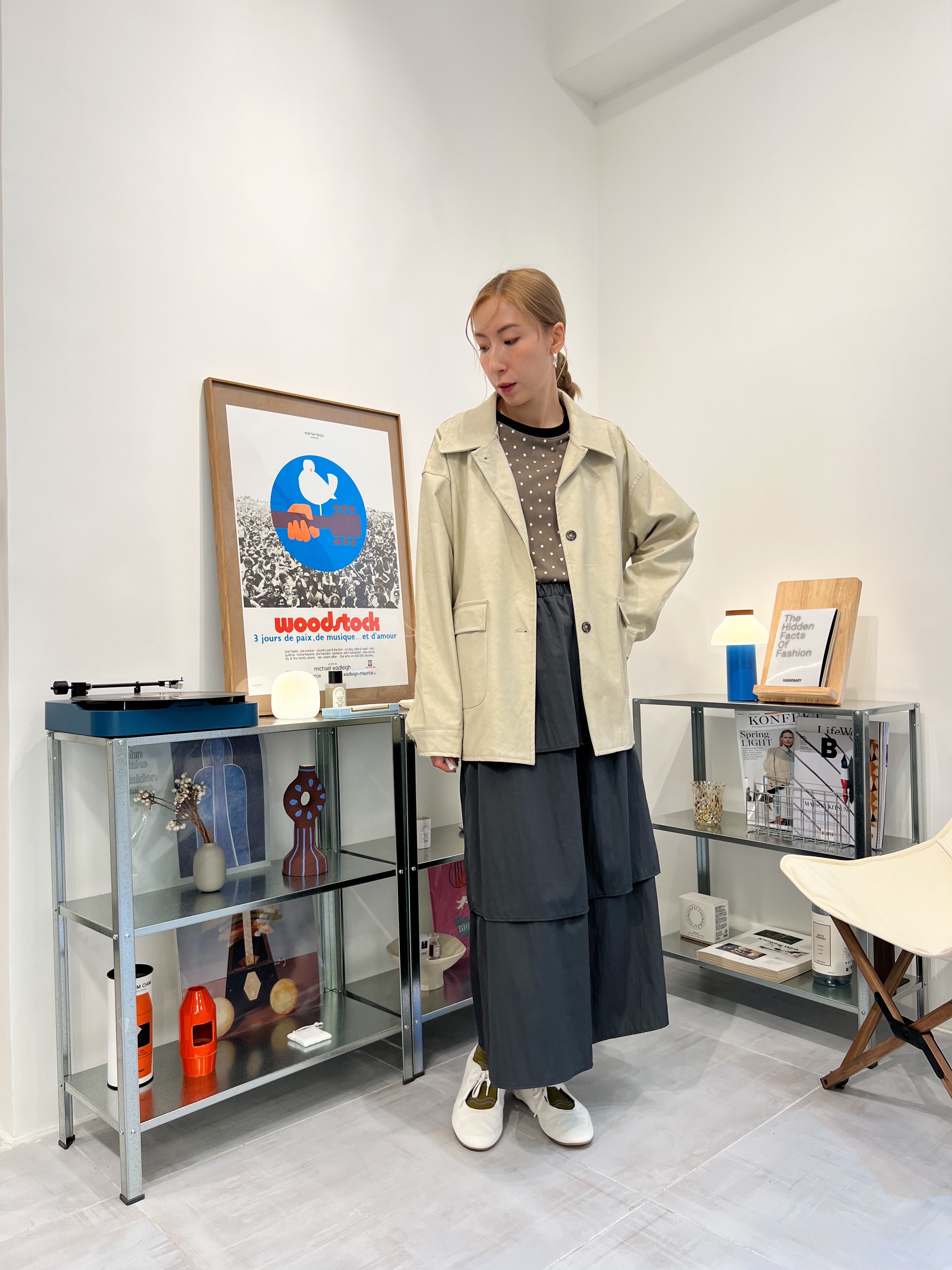 波點T-shirt/杏啡