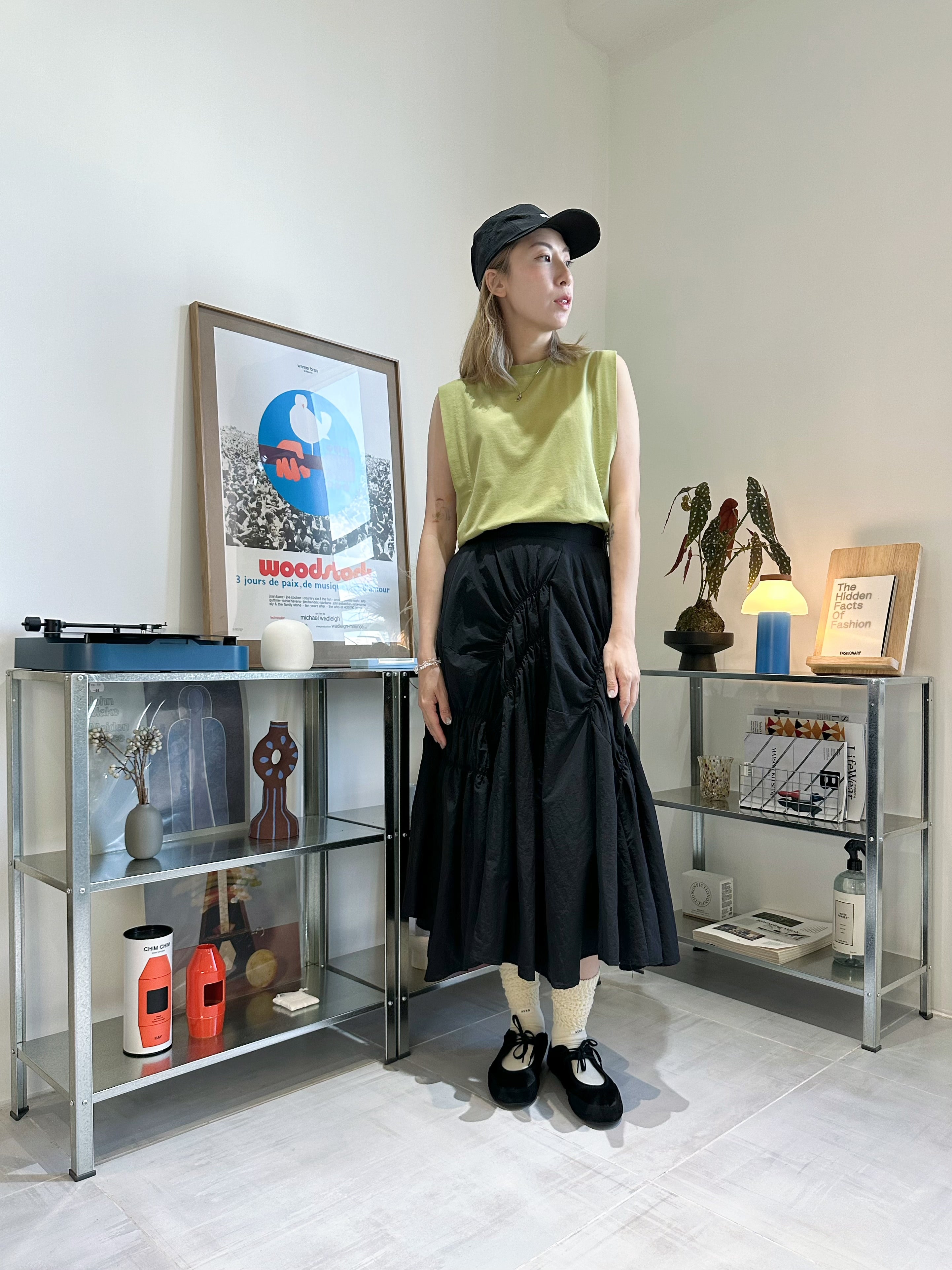 兩側摺褶背心/橄欖