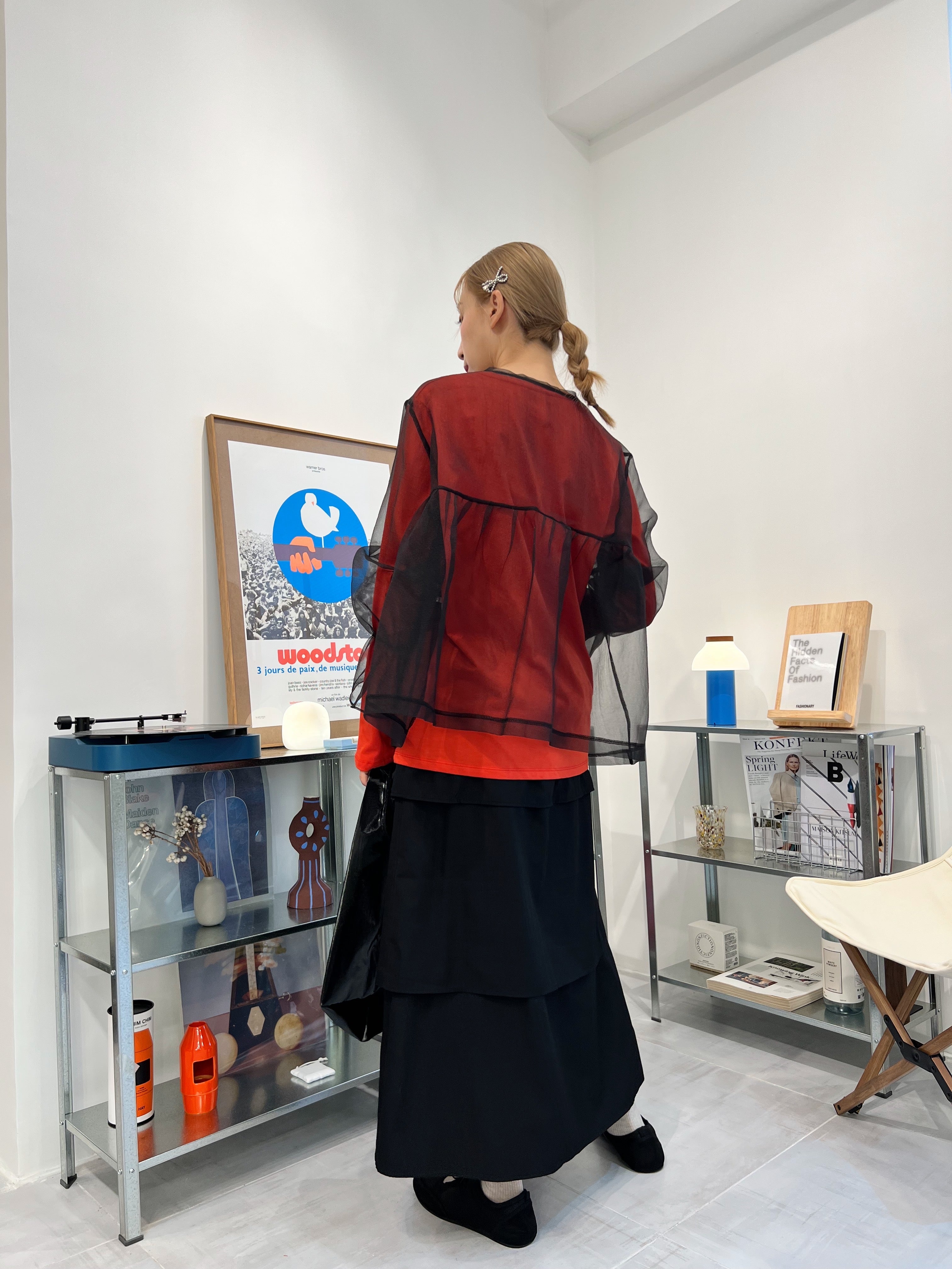 Organza長袖罩衫/黑