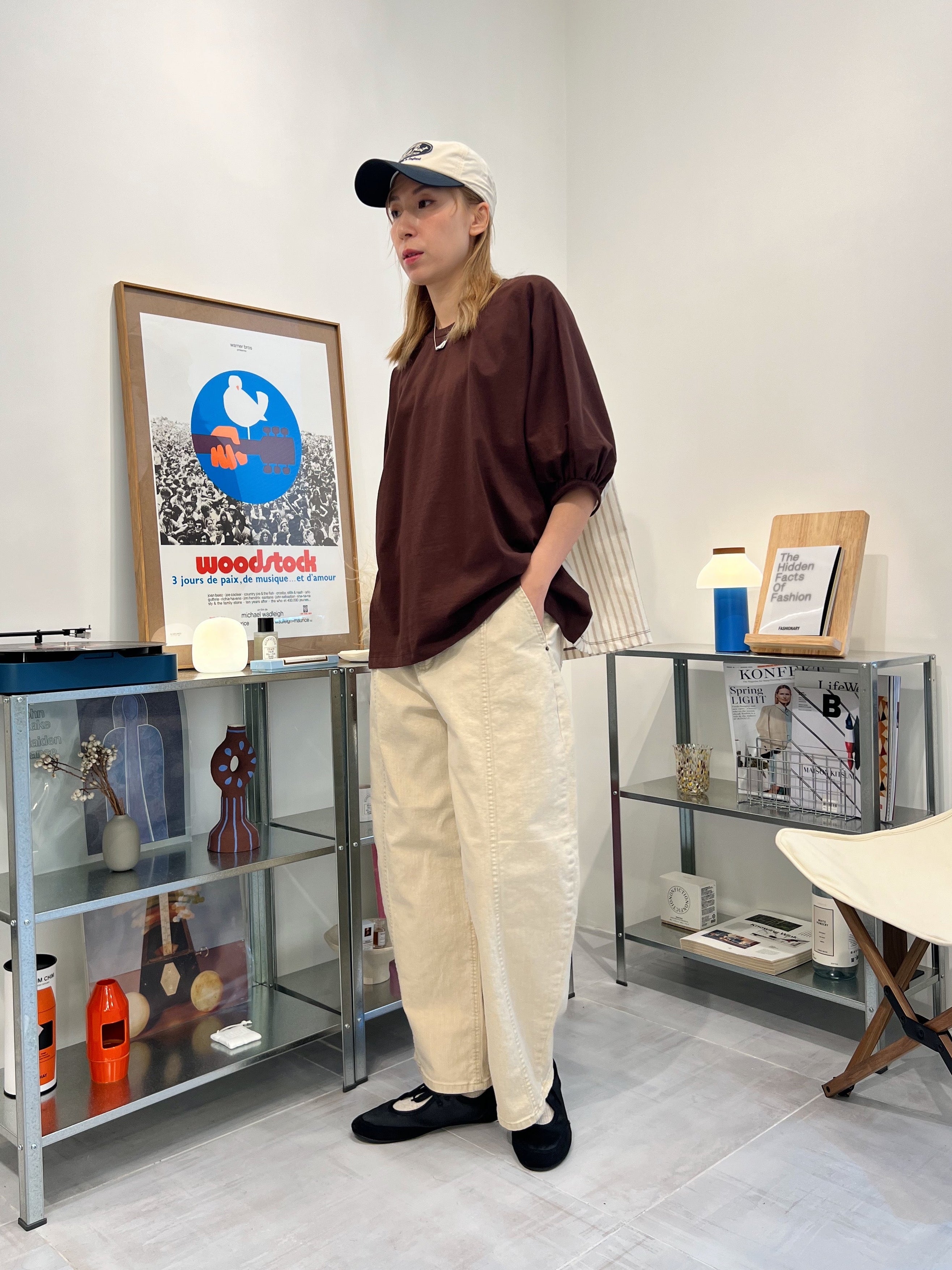 後併布泡泡袖T-shirt/啡