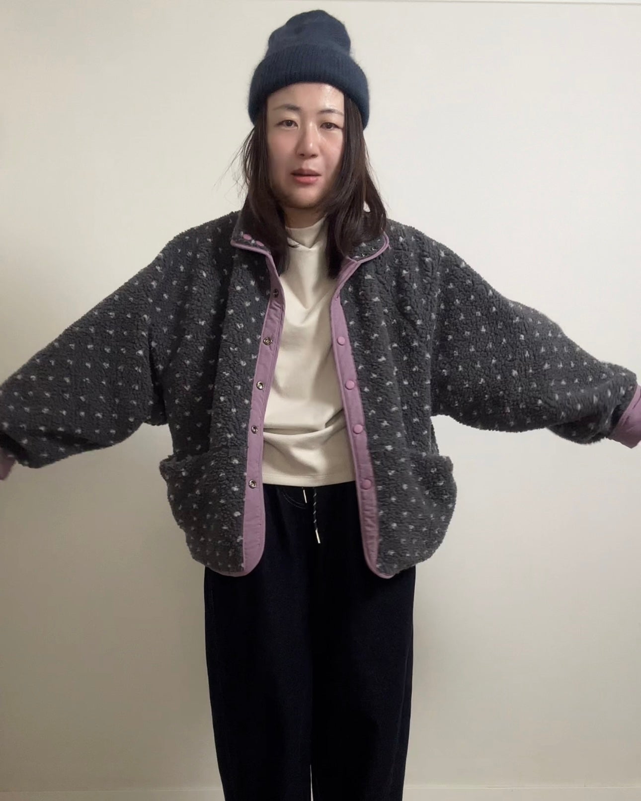 雙面點點外套/霧紫+灰