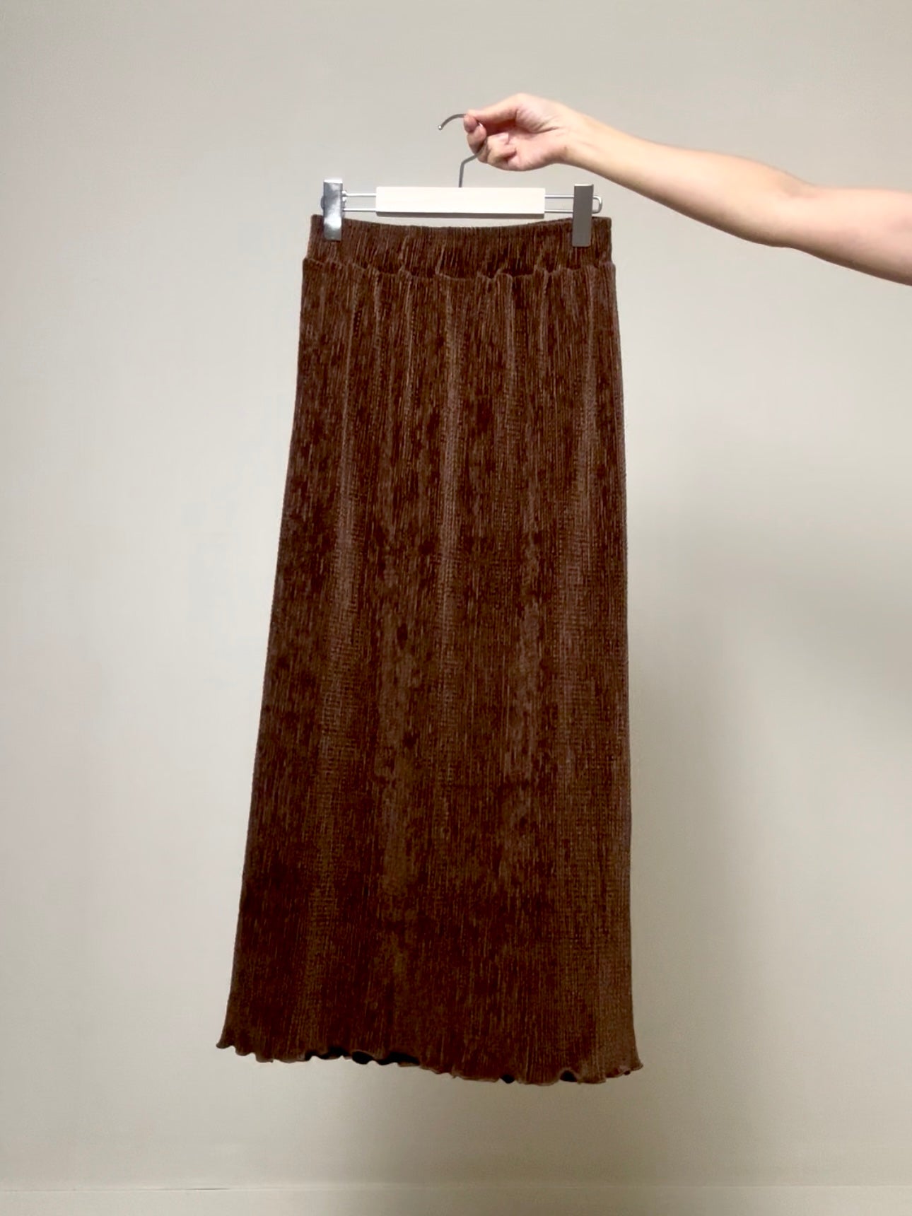 壓褶絲絨直身裙/啡