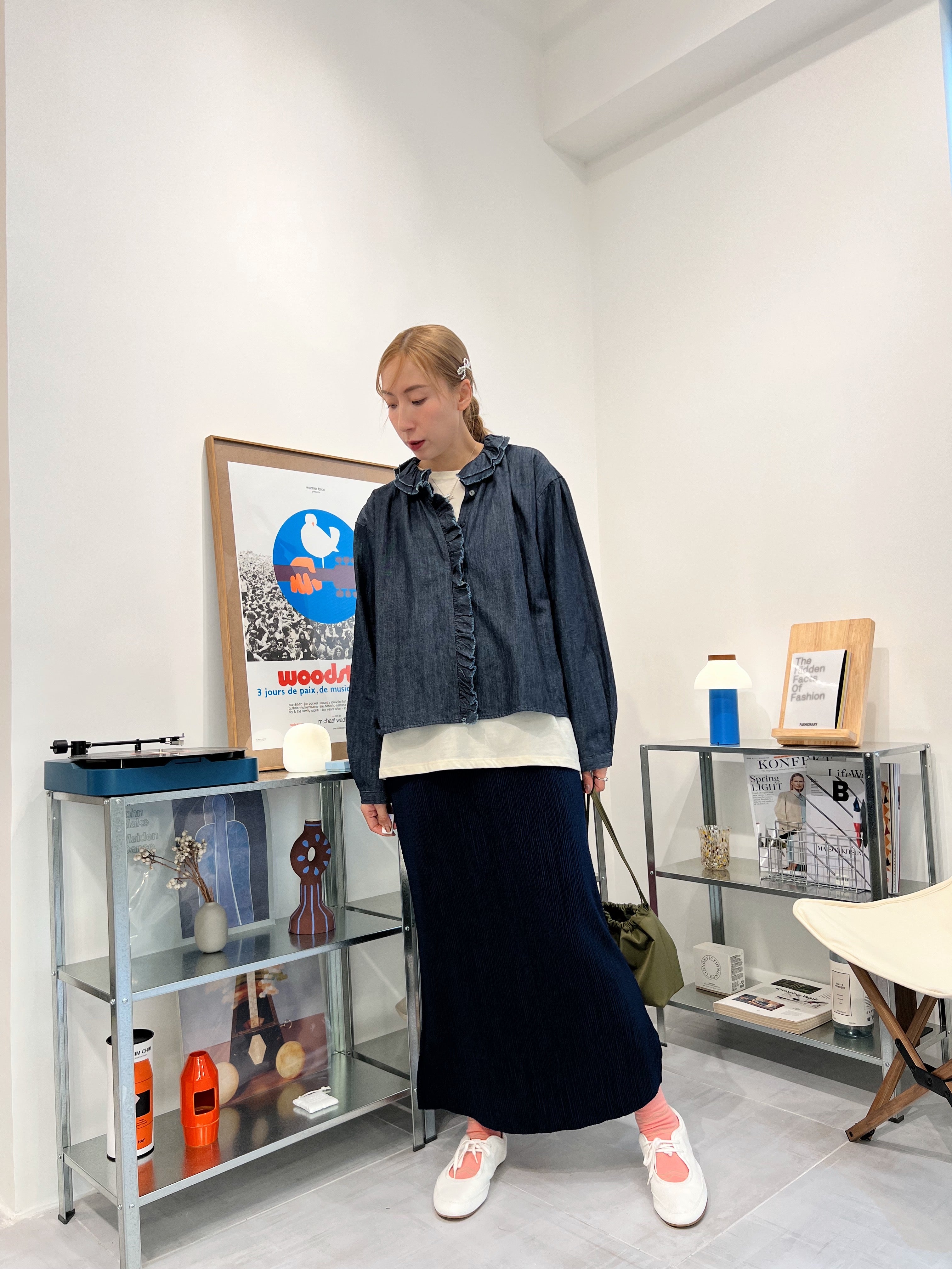 Ruffle領牛仔恤衫外套/藍