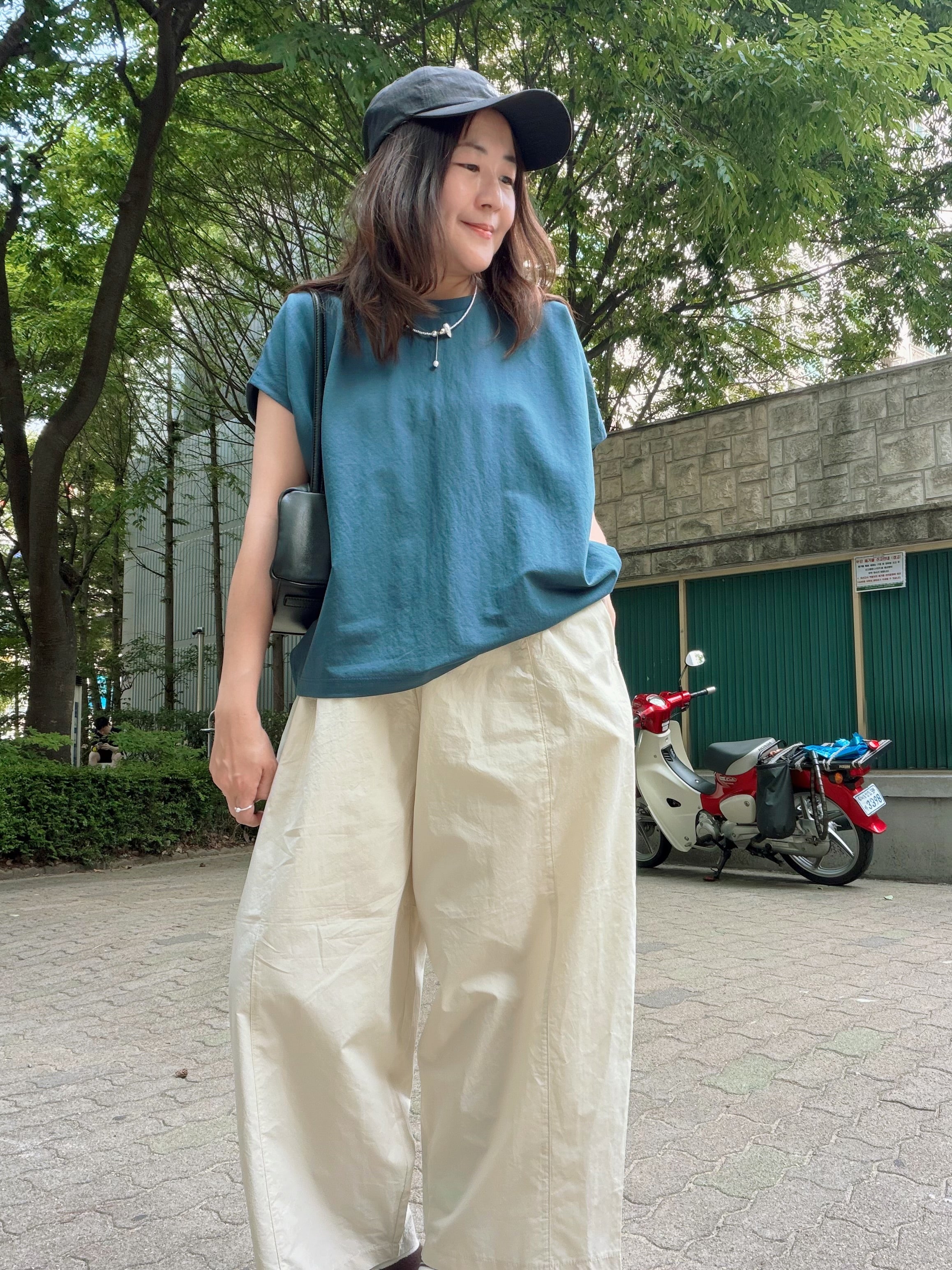 橡根腰Taper褲/米白