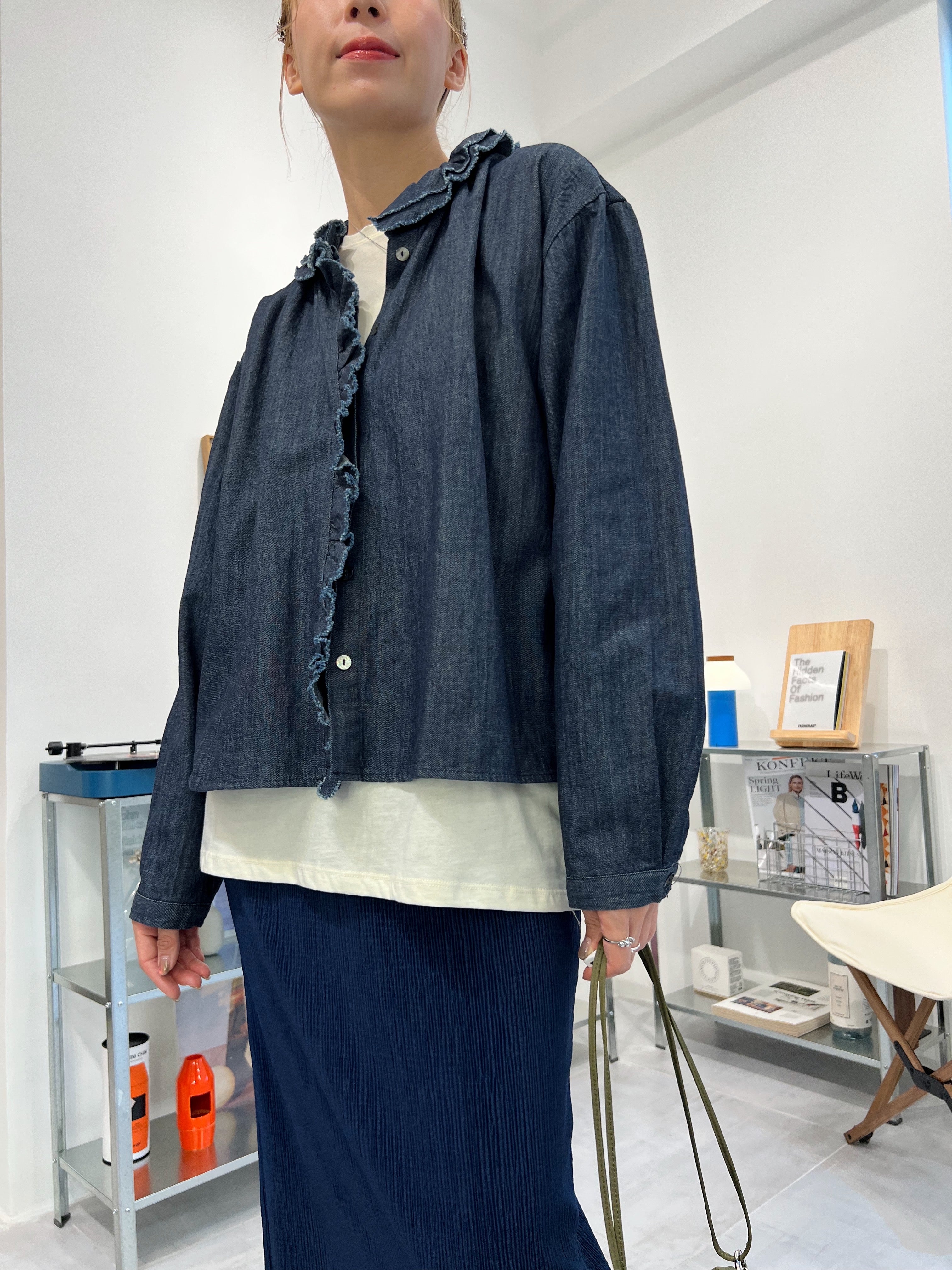 Ruffle領牛仔恤衫外套/藍