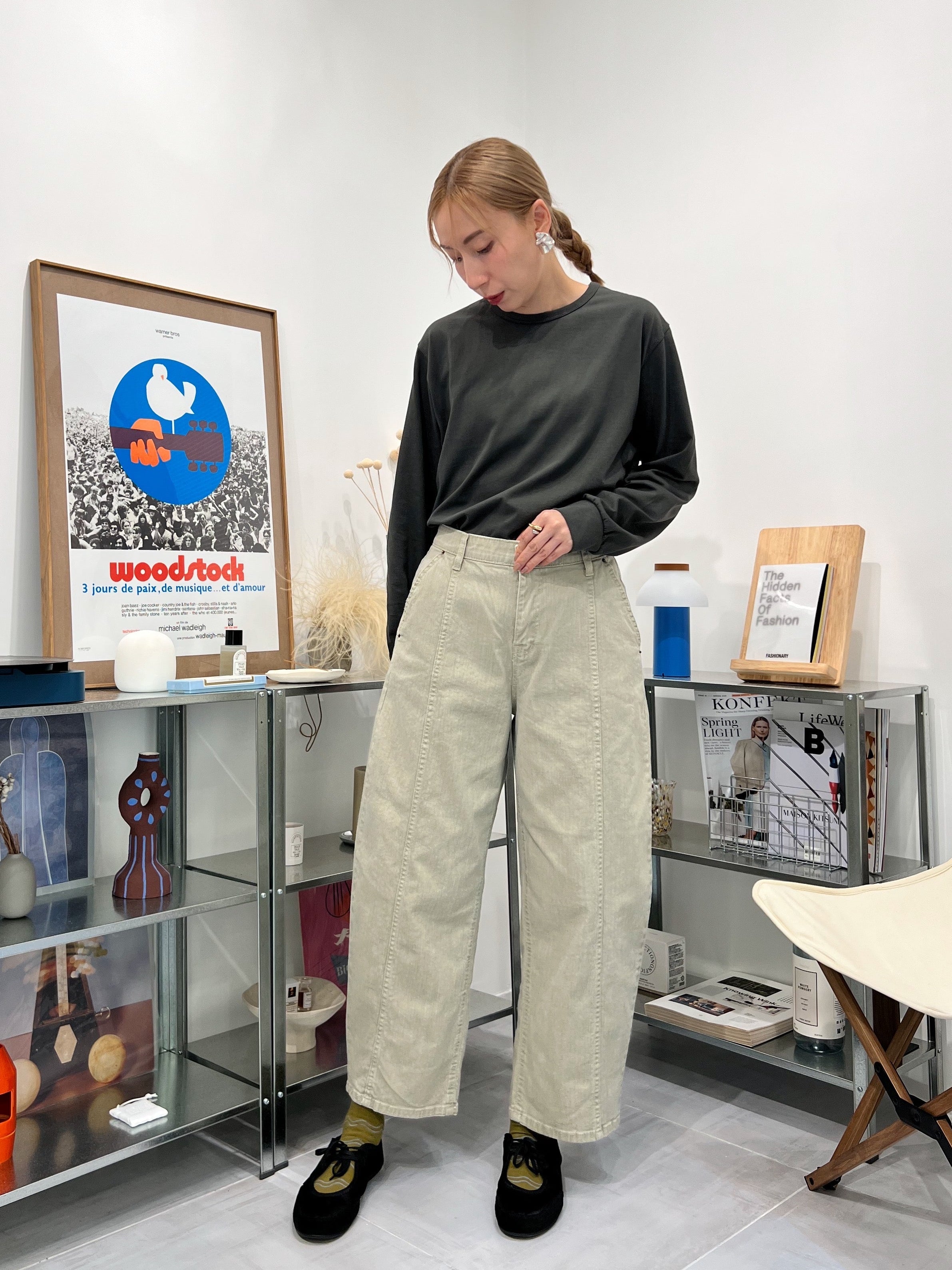 駁線牛仔褲/淺綠