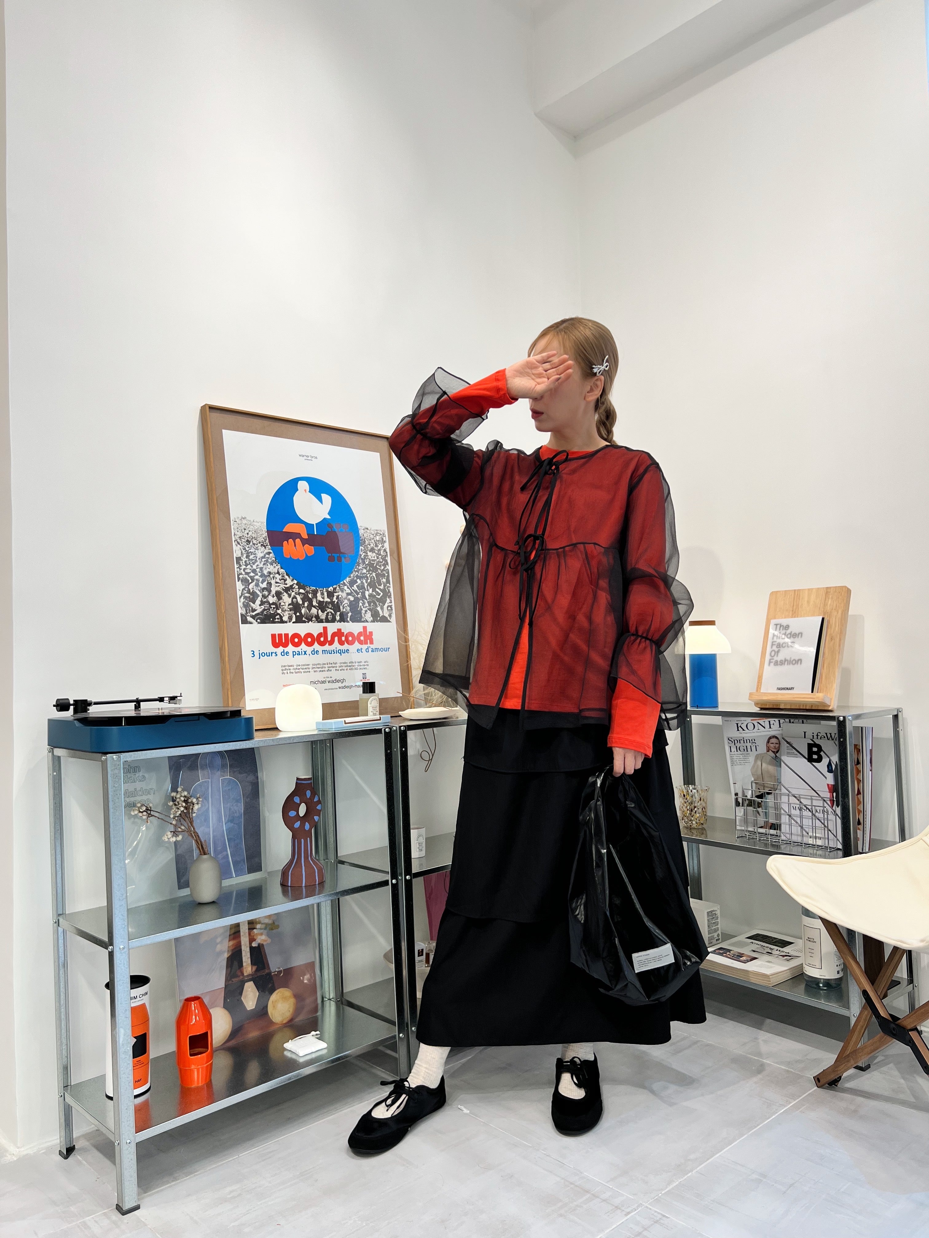 Organza長袖罩衫/黑