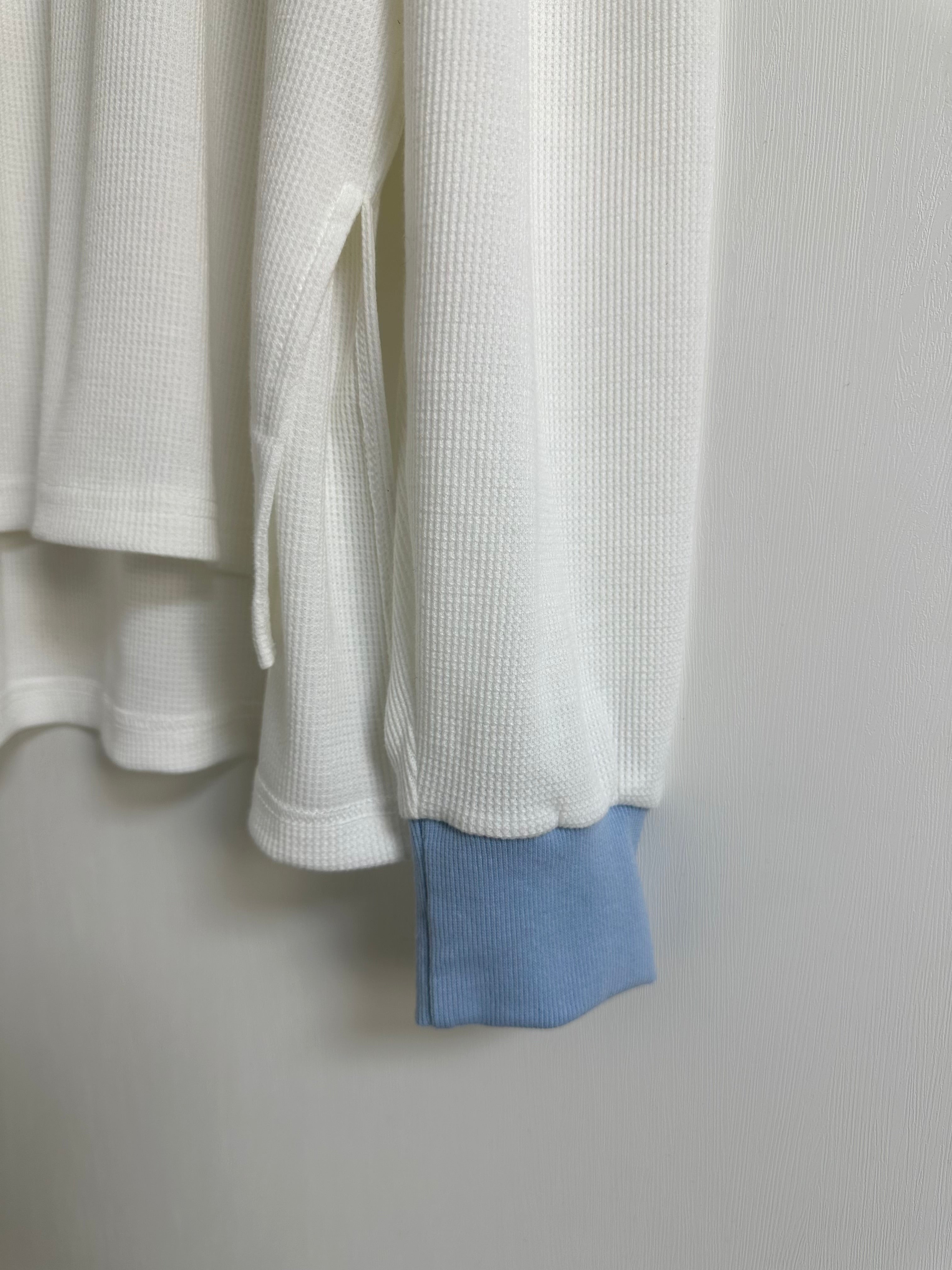 撞色領袖waffle T-shirt/白