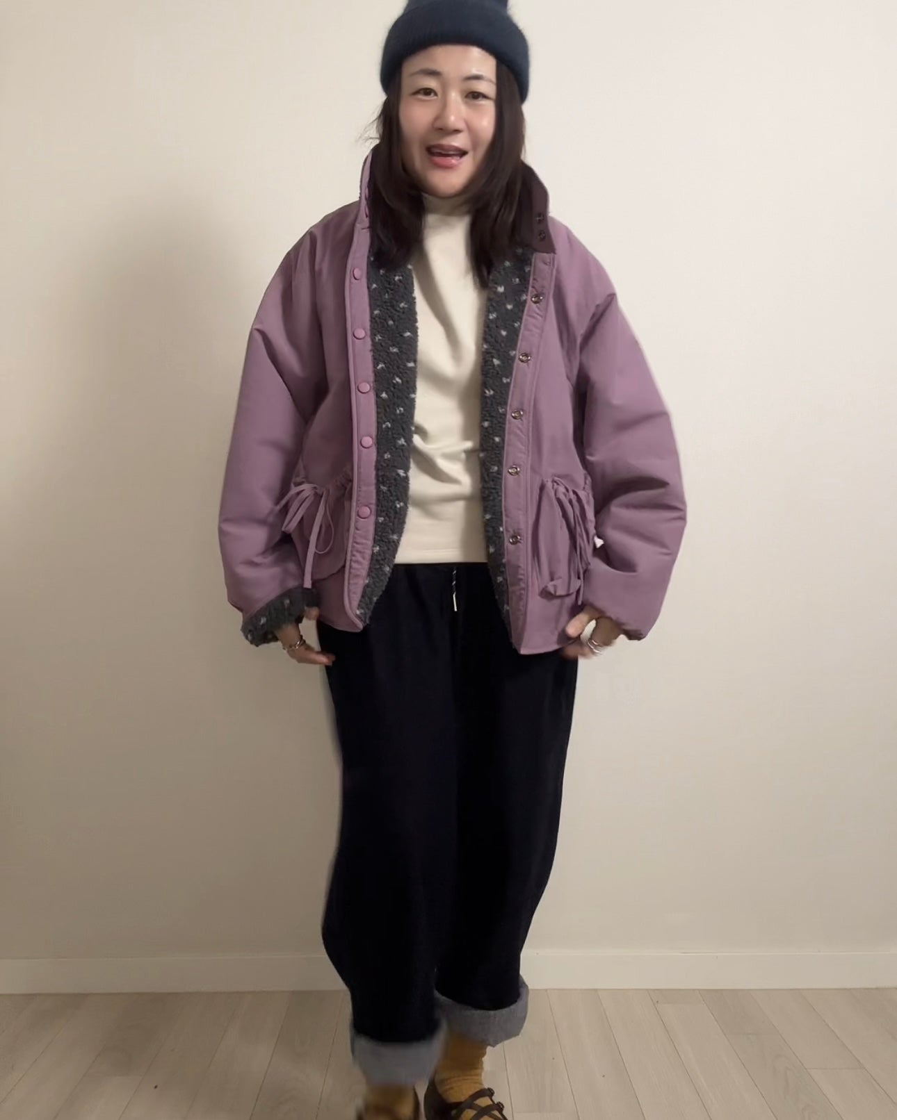 雙面點點外套/霧紫+灰