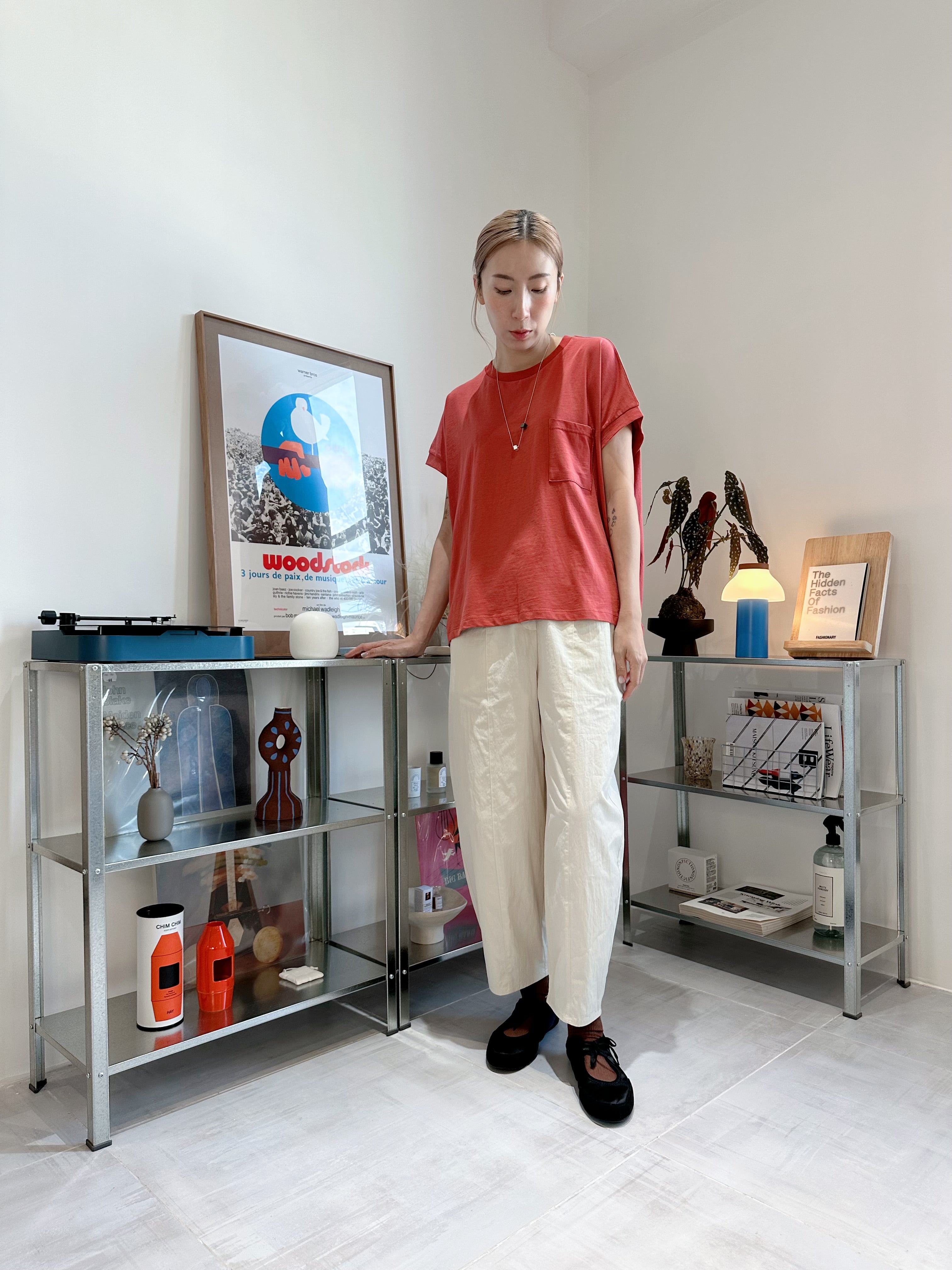 口袋Boxy Tee/霧橙紅