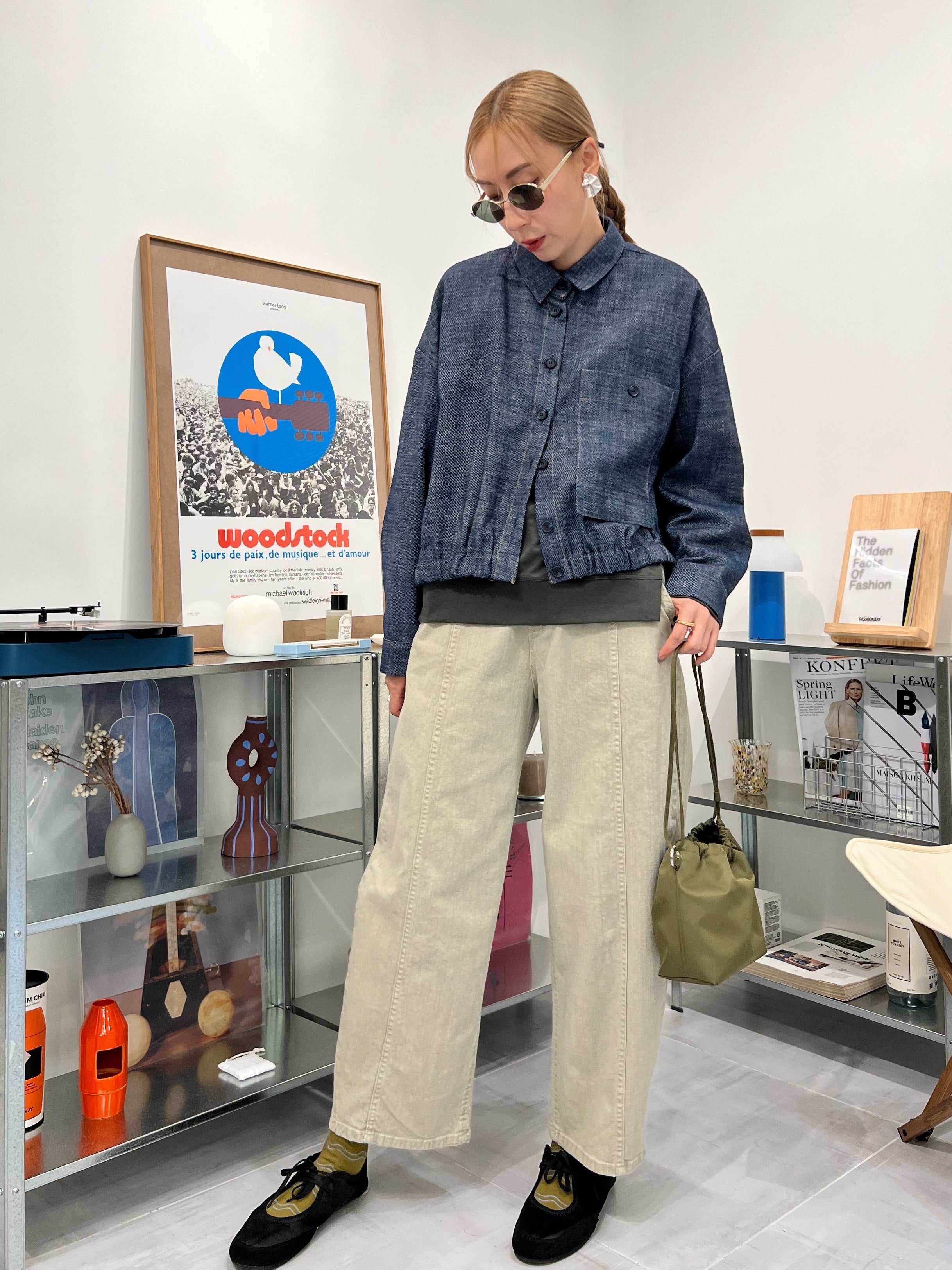 駁線牛仔褲/淺綠