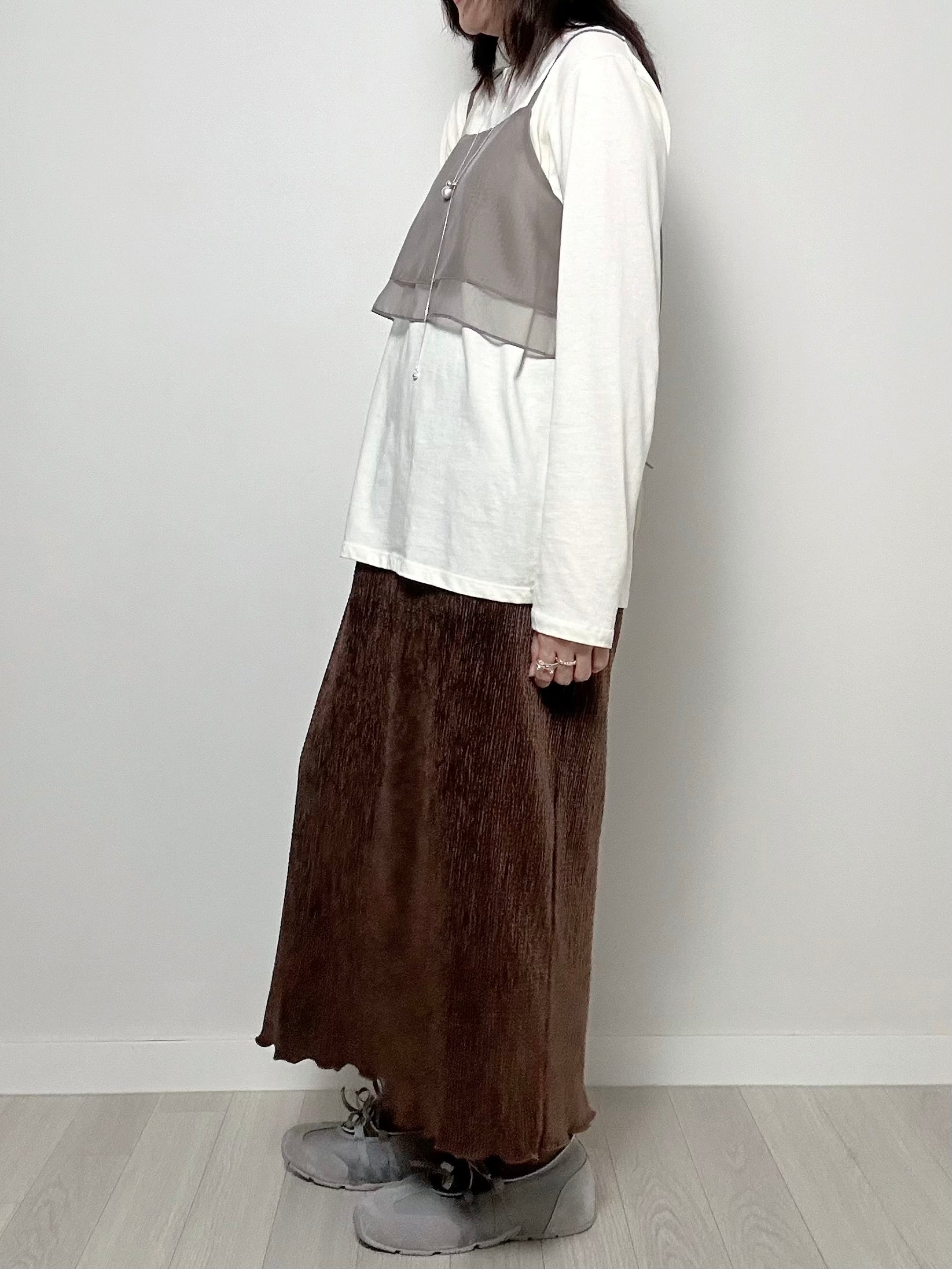 壓褶絲絨直身裙/啡