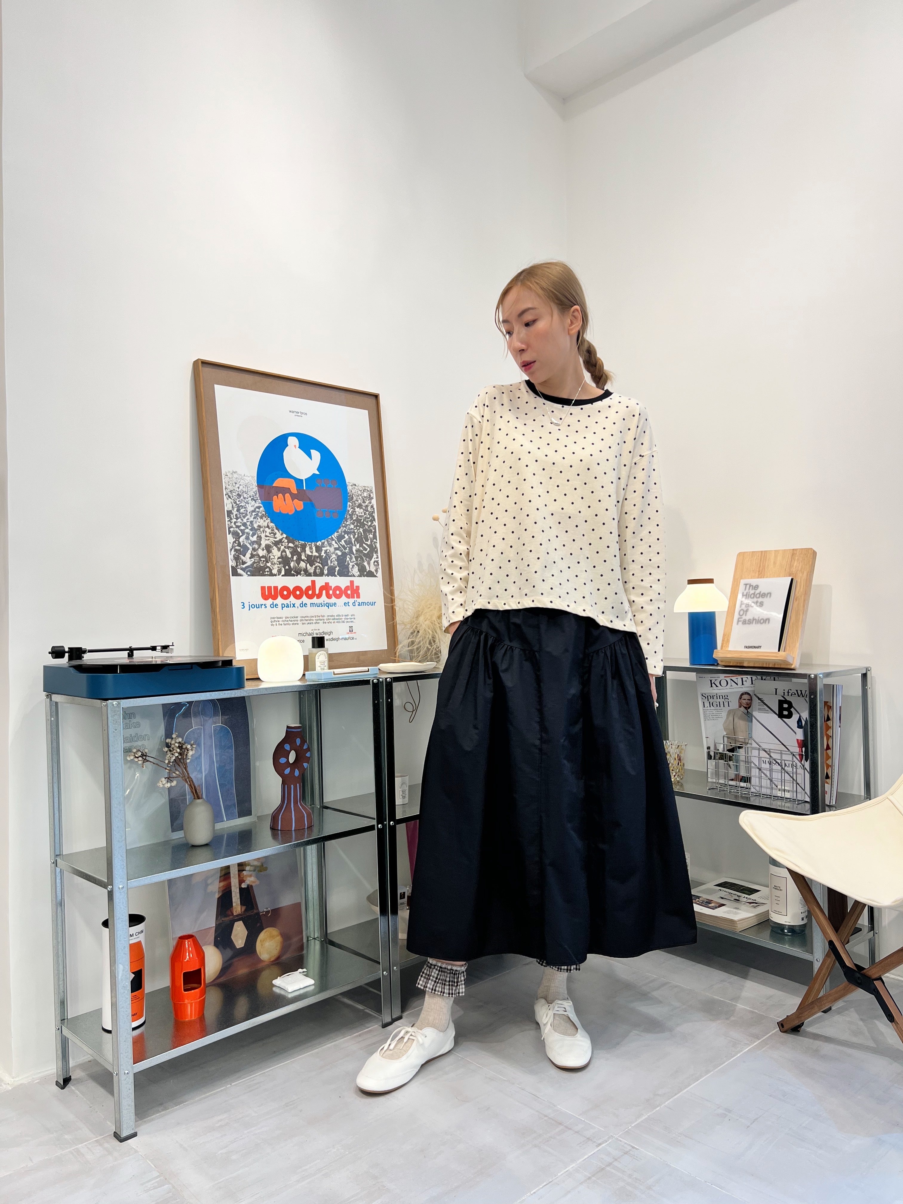 波點T-shirt/米白