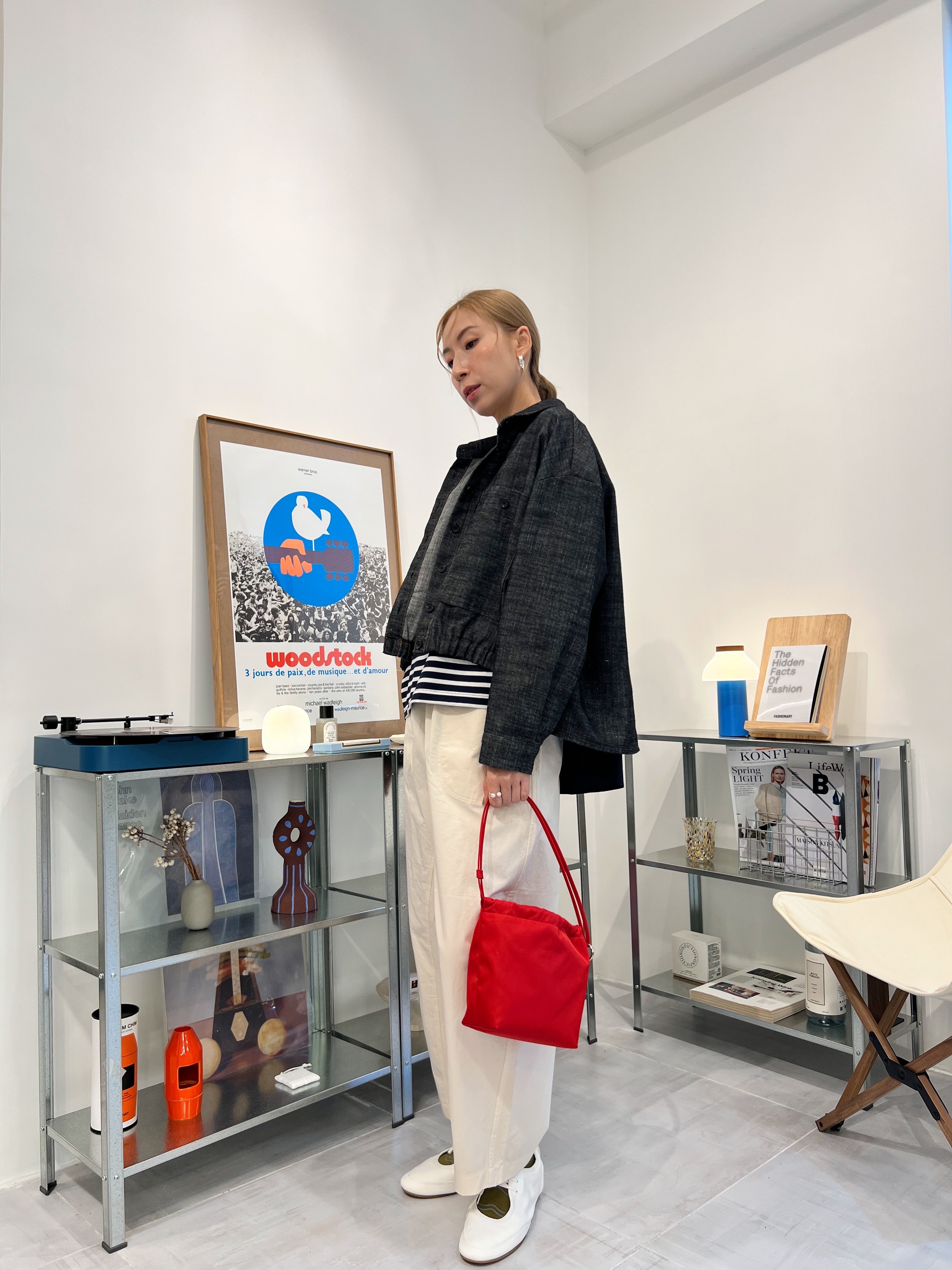 大袋薄身taper褲/米白