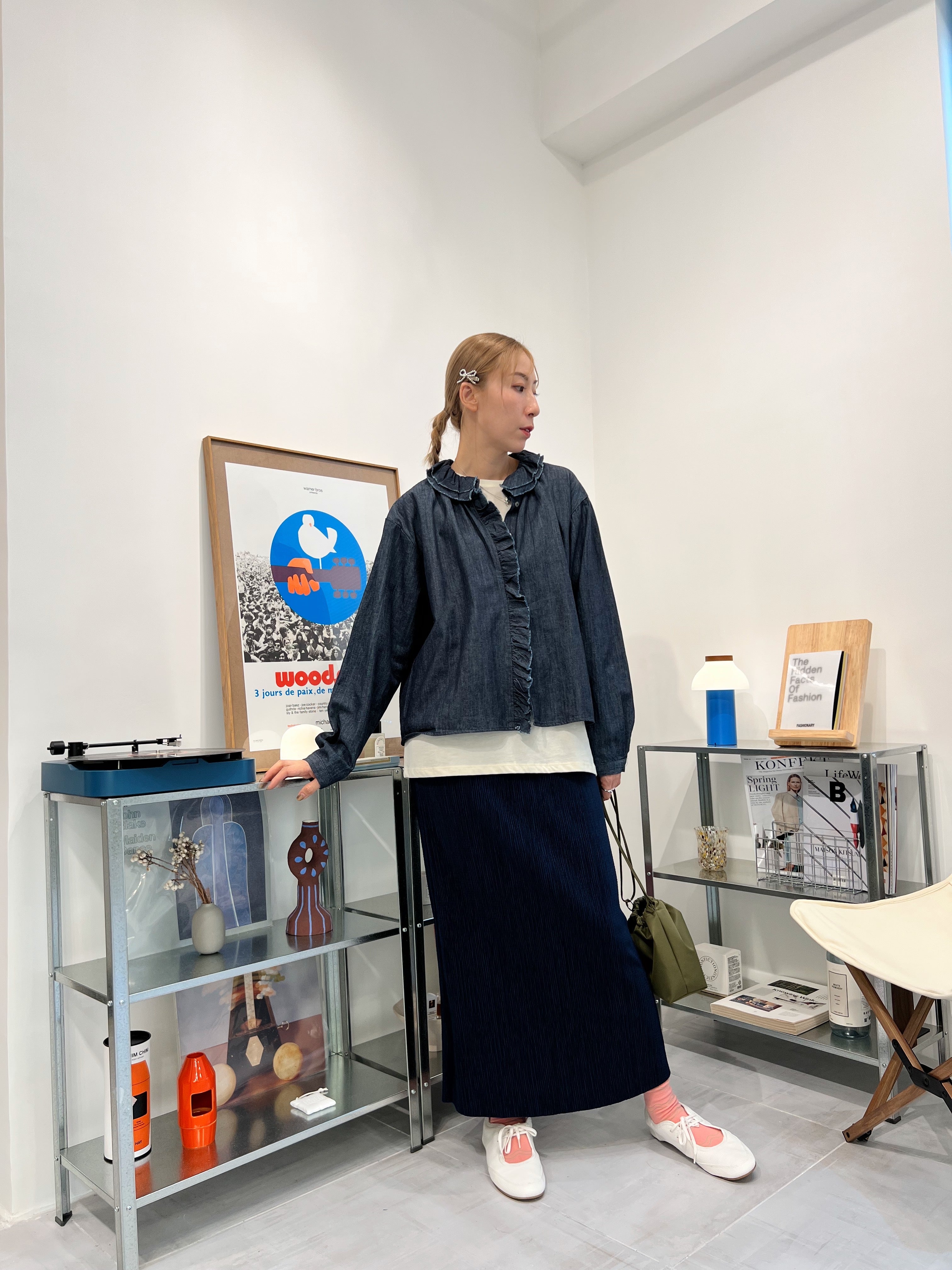 Ruffle領牛仔恤衫外套/藍