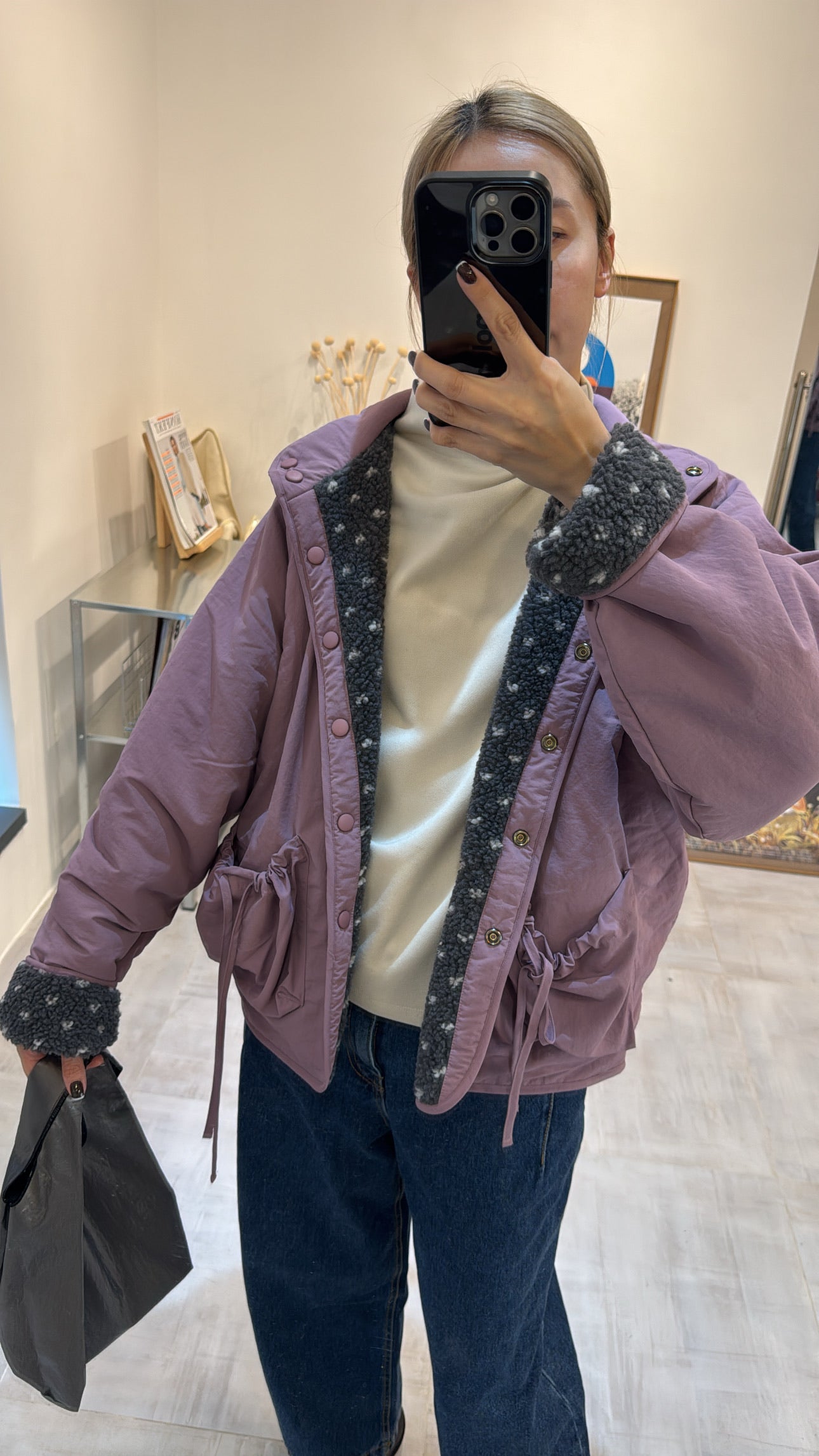 雙面點點外套/霧紫+灰