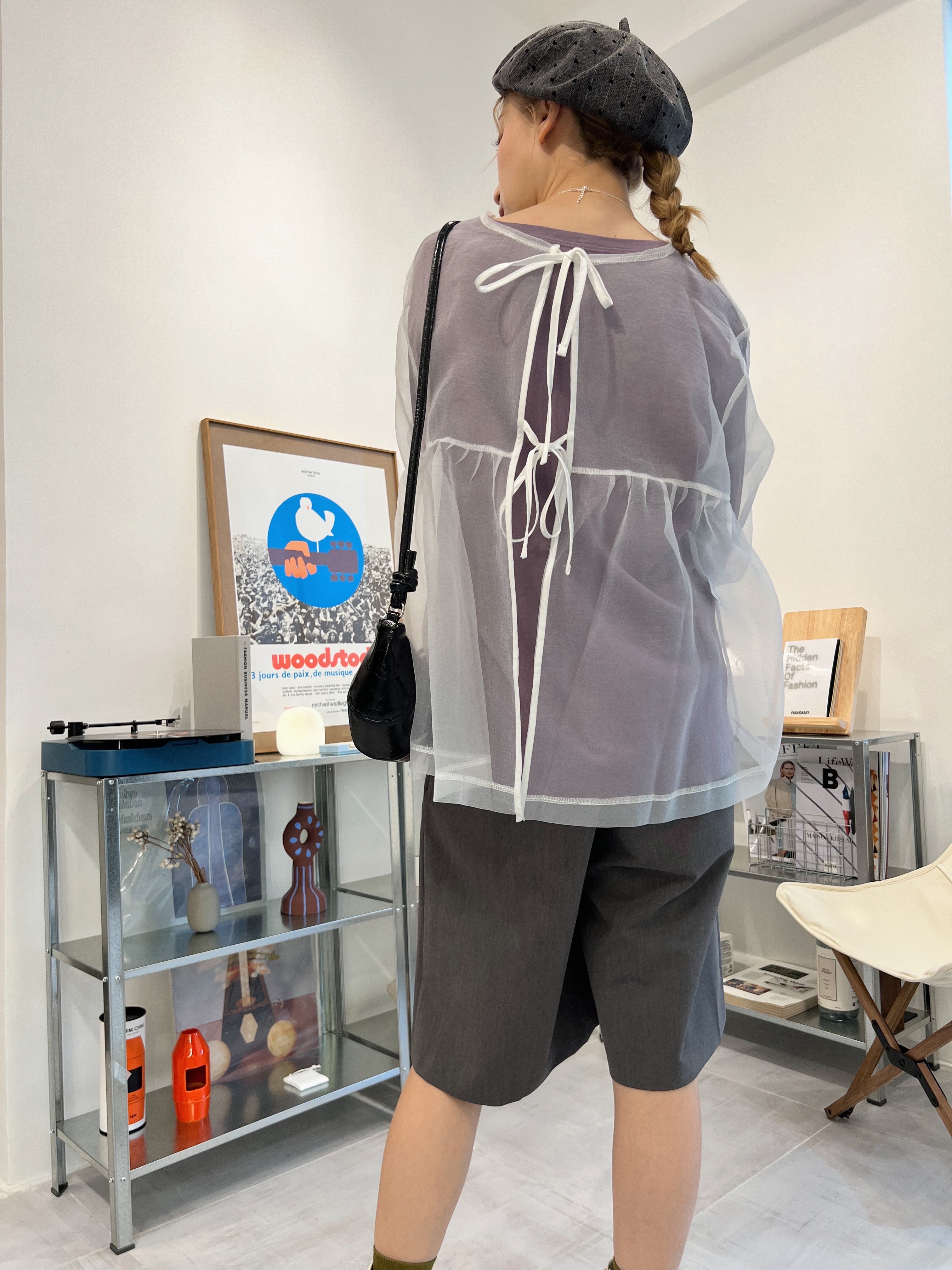 Organza長袖罩衫/白