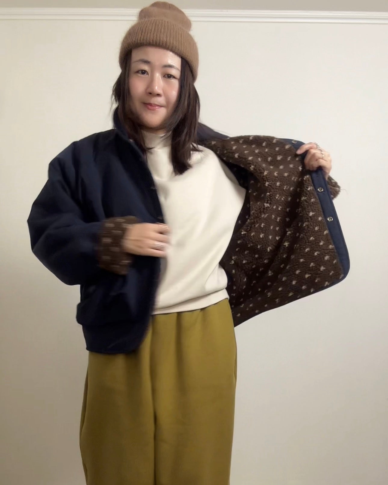 雙面點點外套/深藍+啡