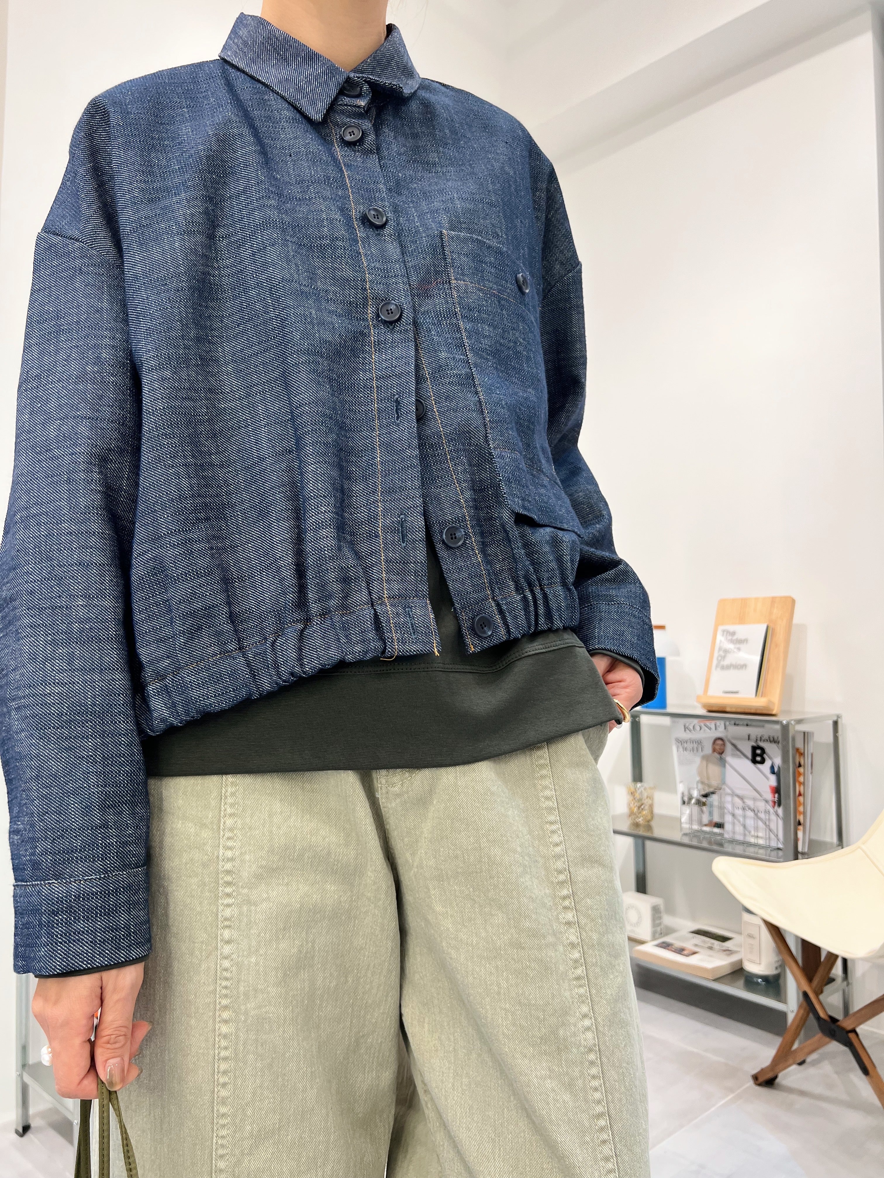 駁線牛仔褲/淺綠