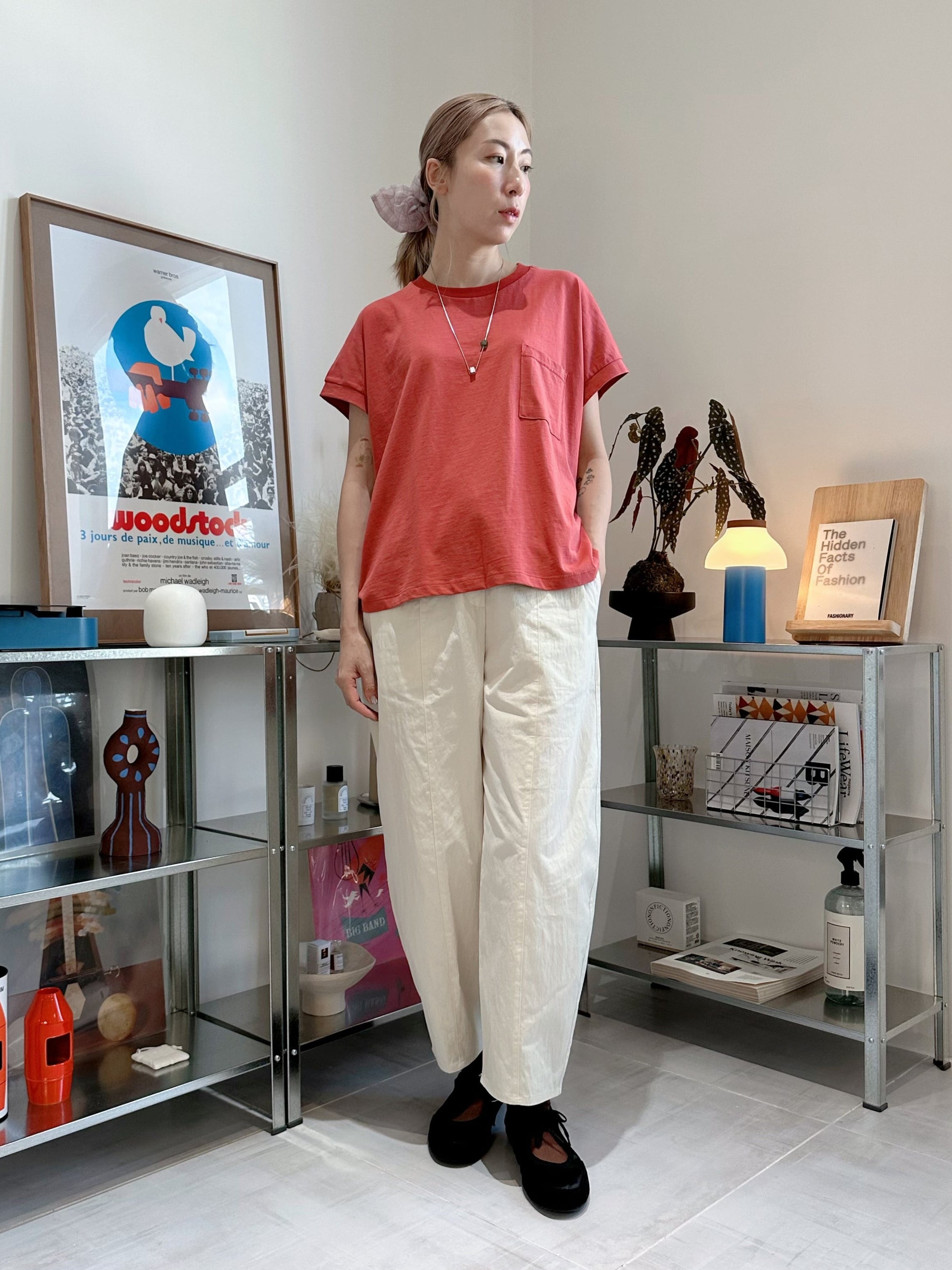 口袋Boxy Tee/霧橙紅