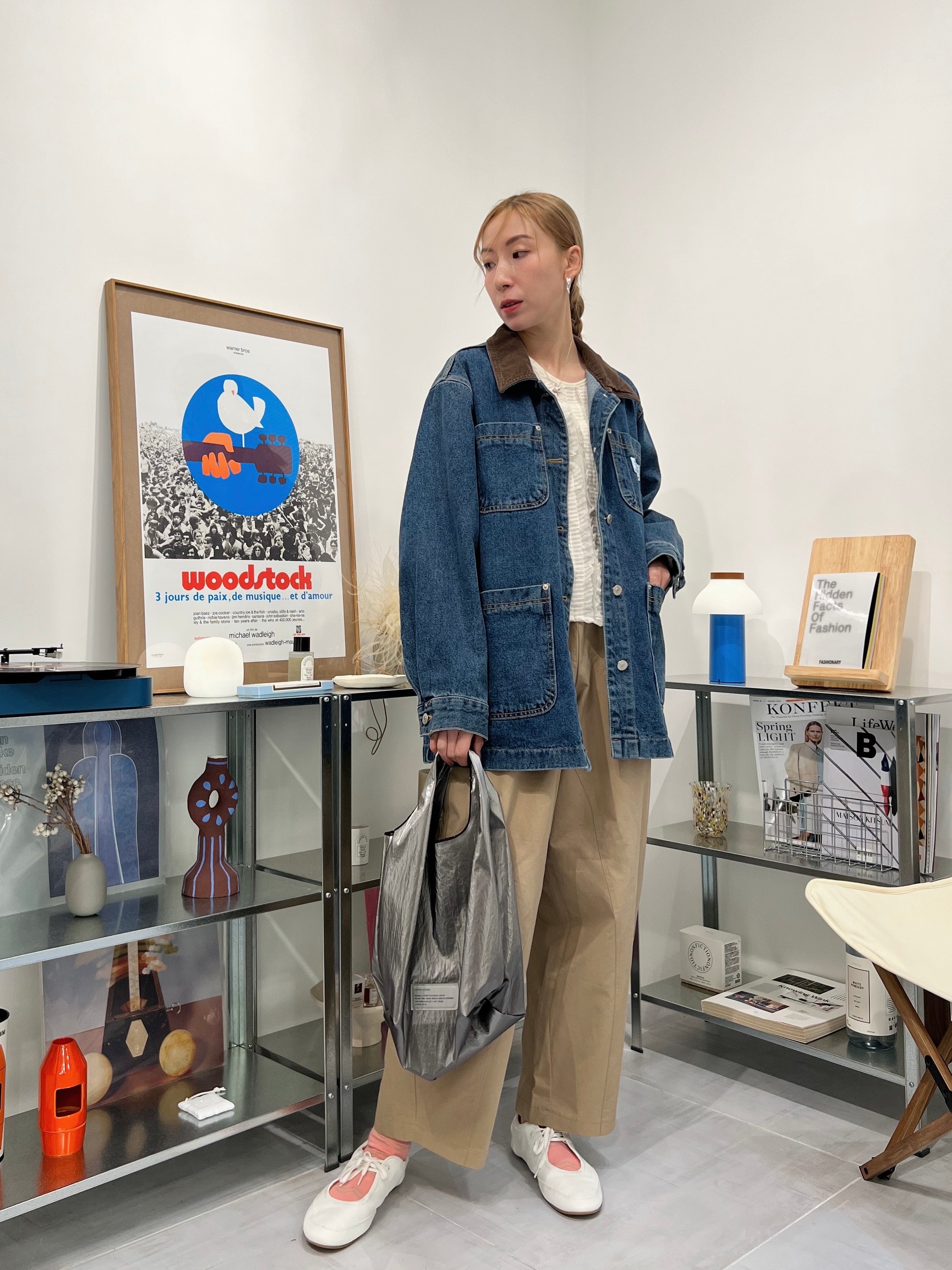 燈心絨領牛仔褸/藍