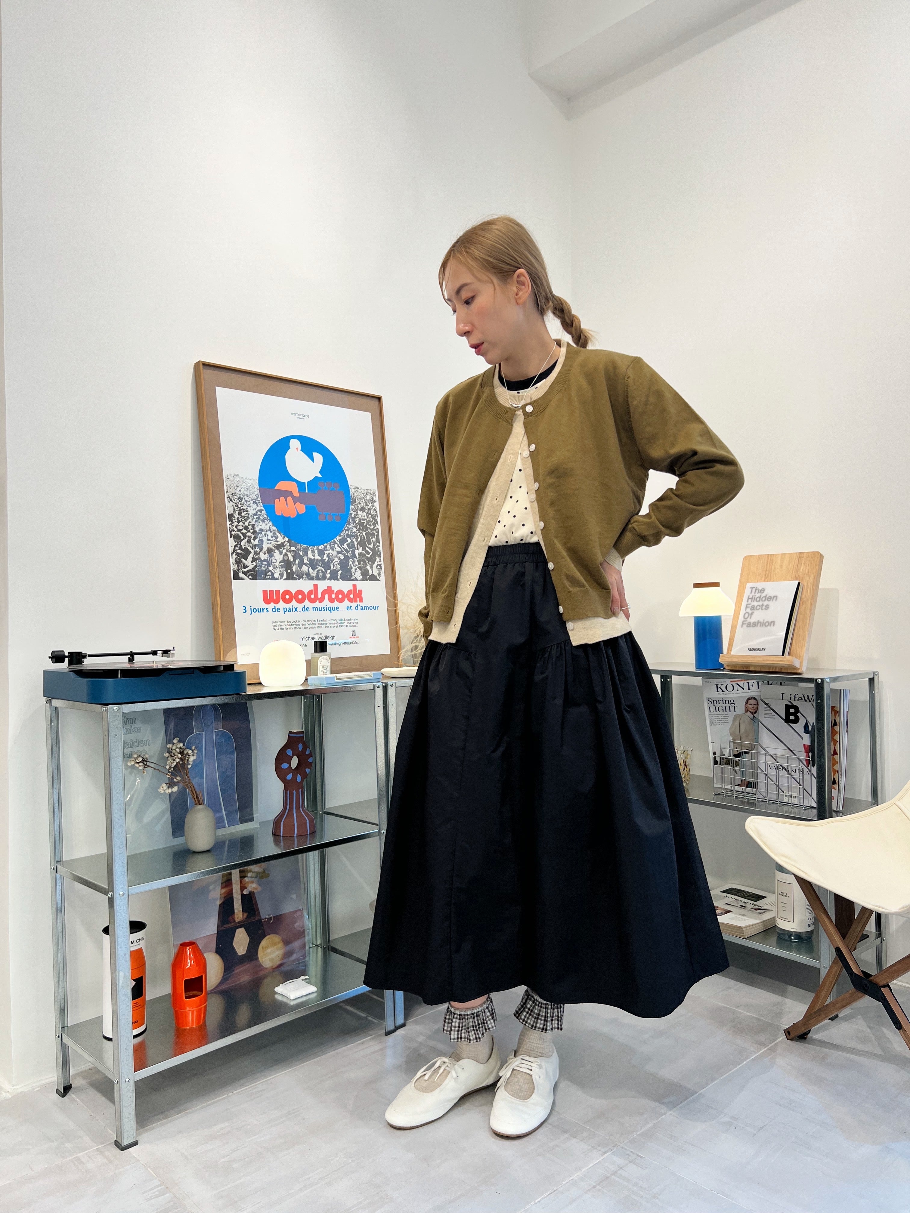 併色cardigan/橄欖+杏