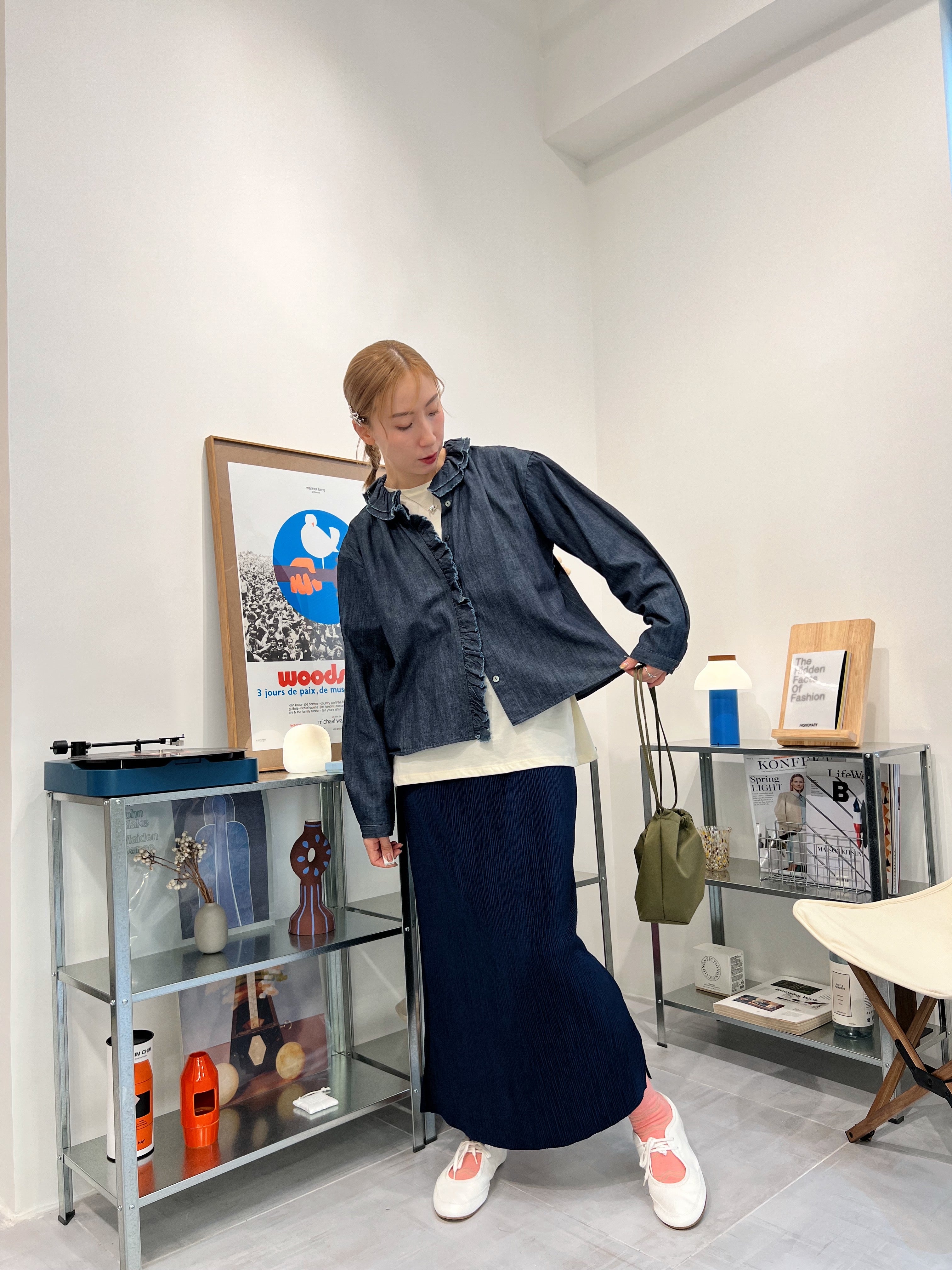 Ruffle領牛仔恤衫外套/藍