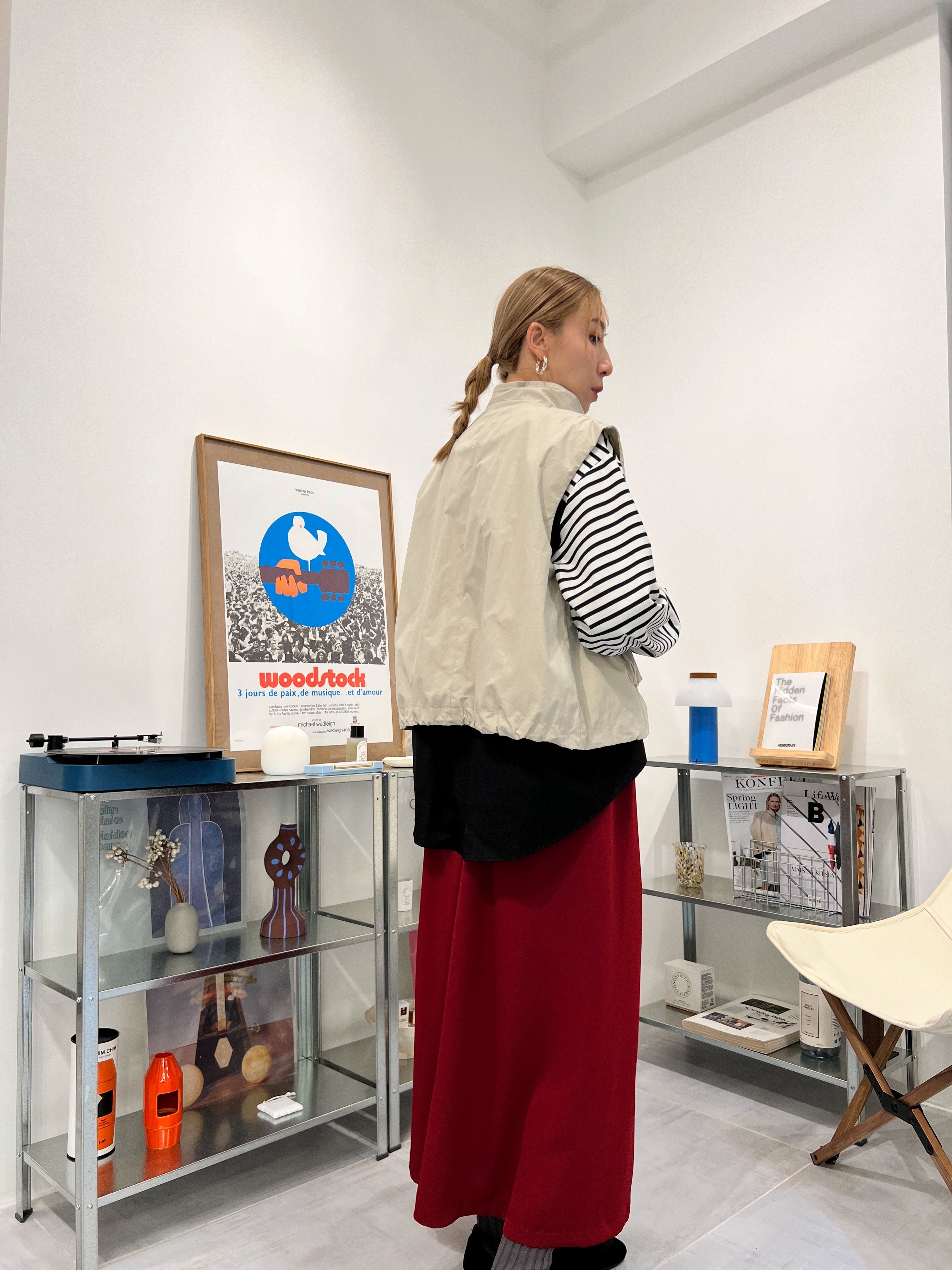 前間條後淨色T-shirt/淺藍領