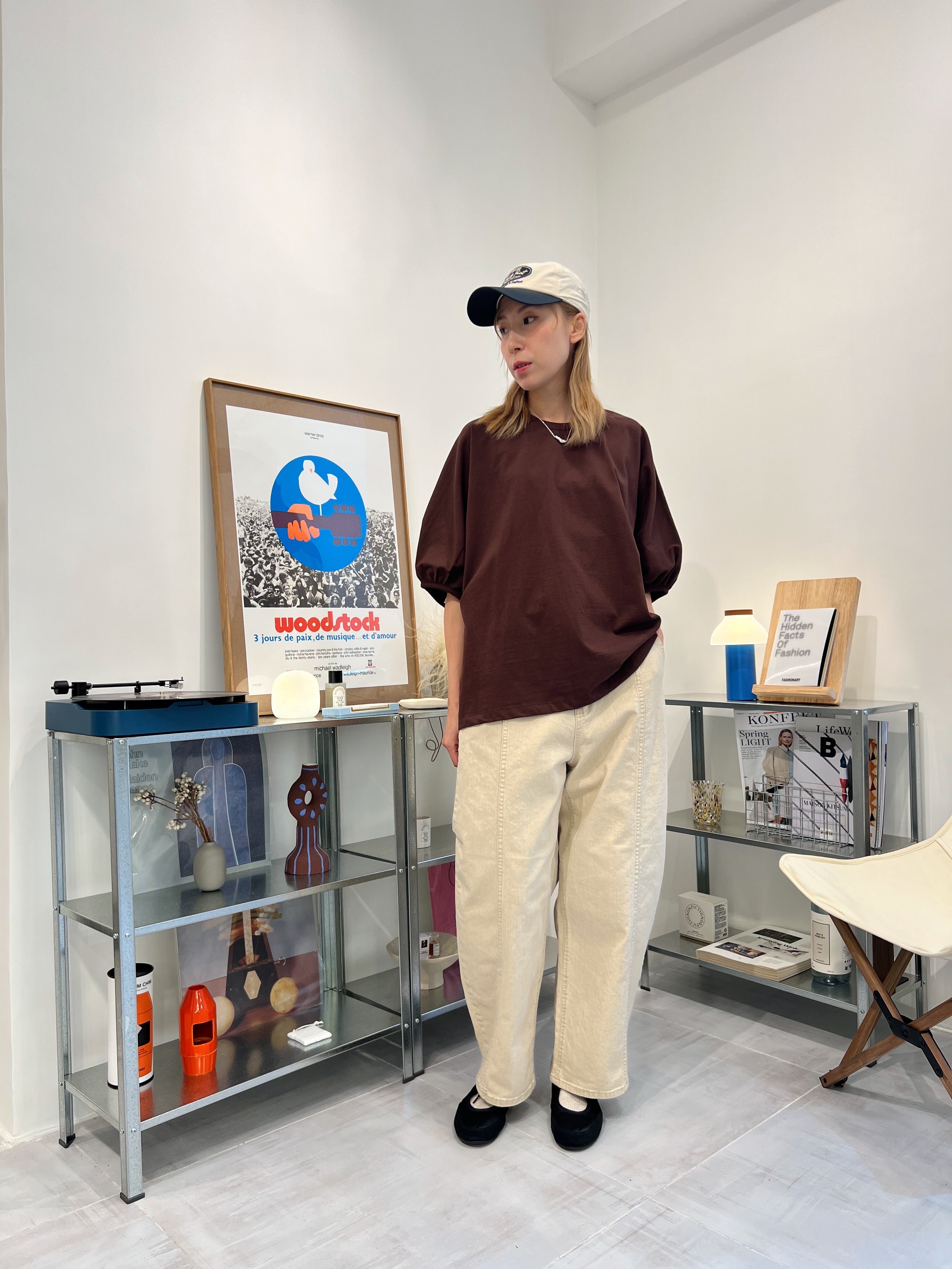 後併布泡泡袖T-shirt/啡