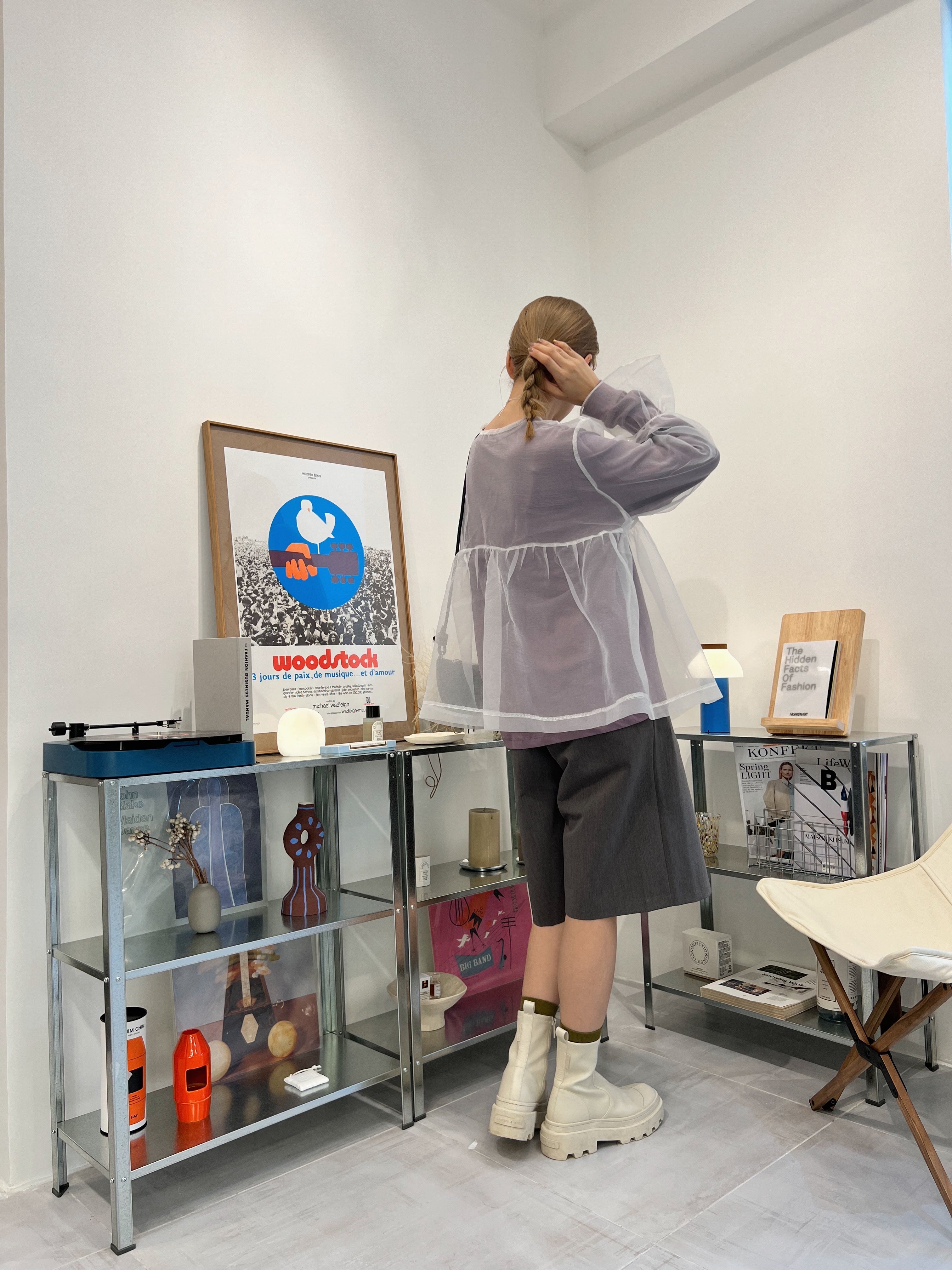 Organza長袖罩衫/白