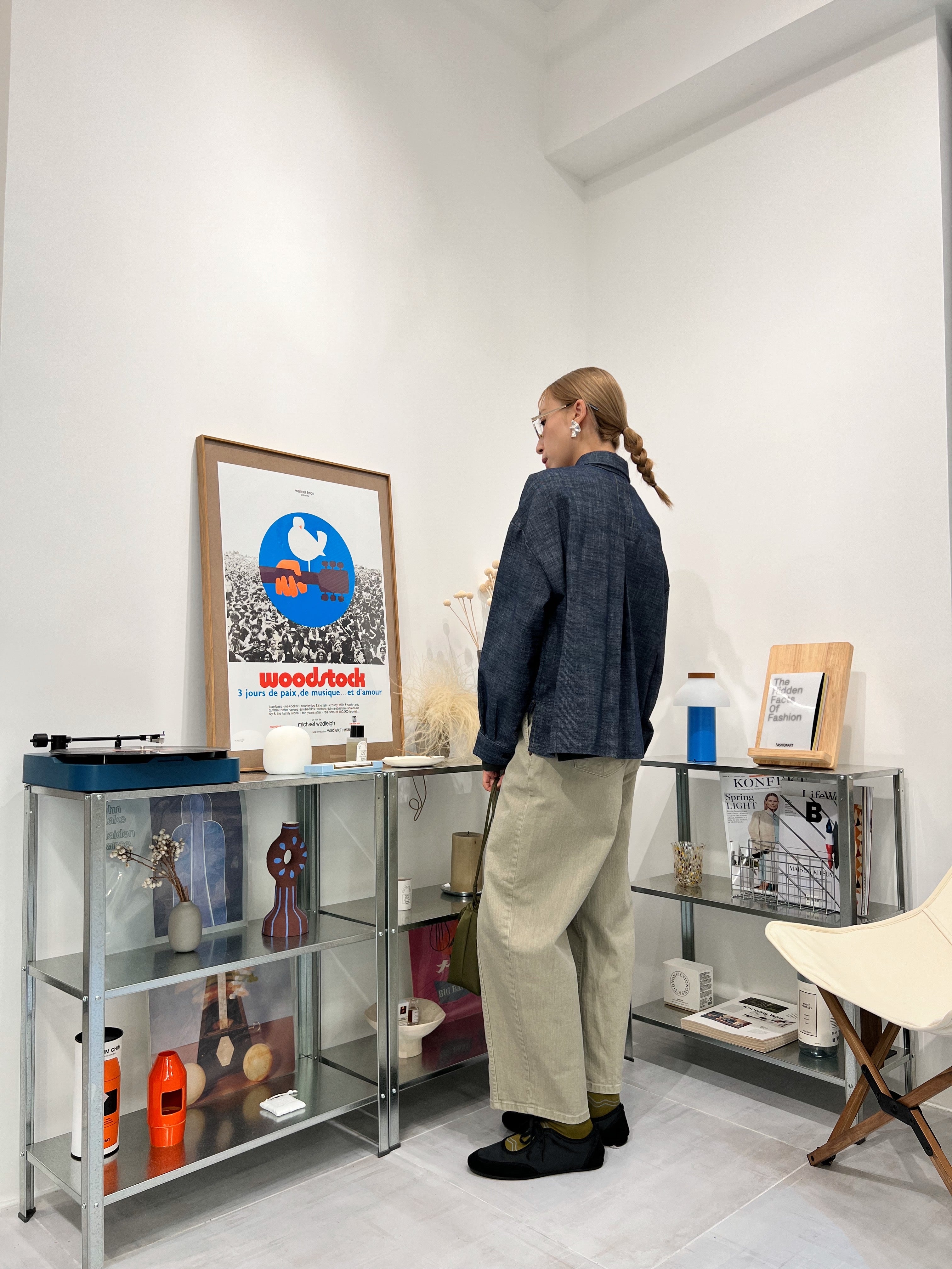 駁線牛仔褲/淺綠