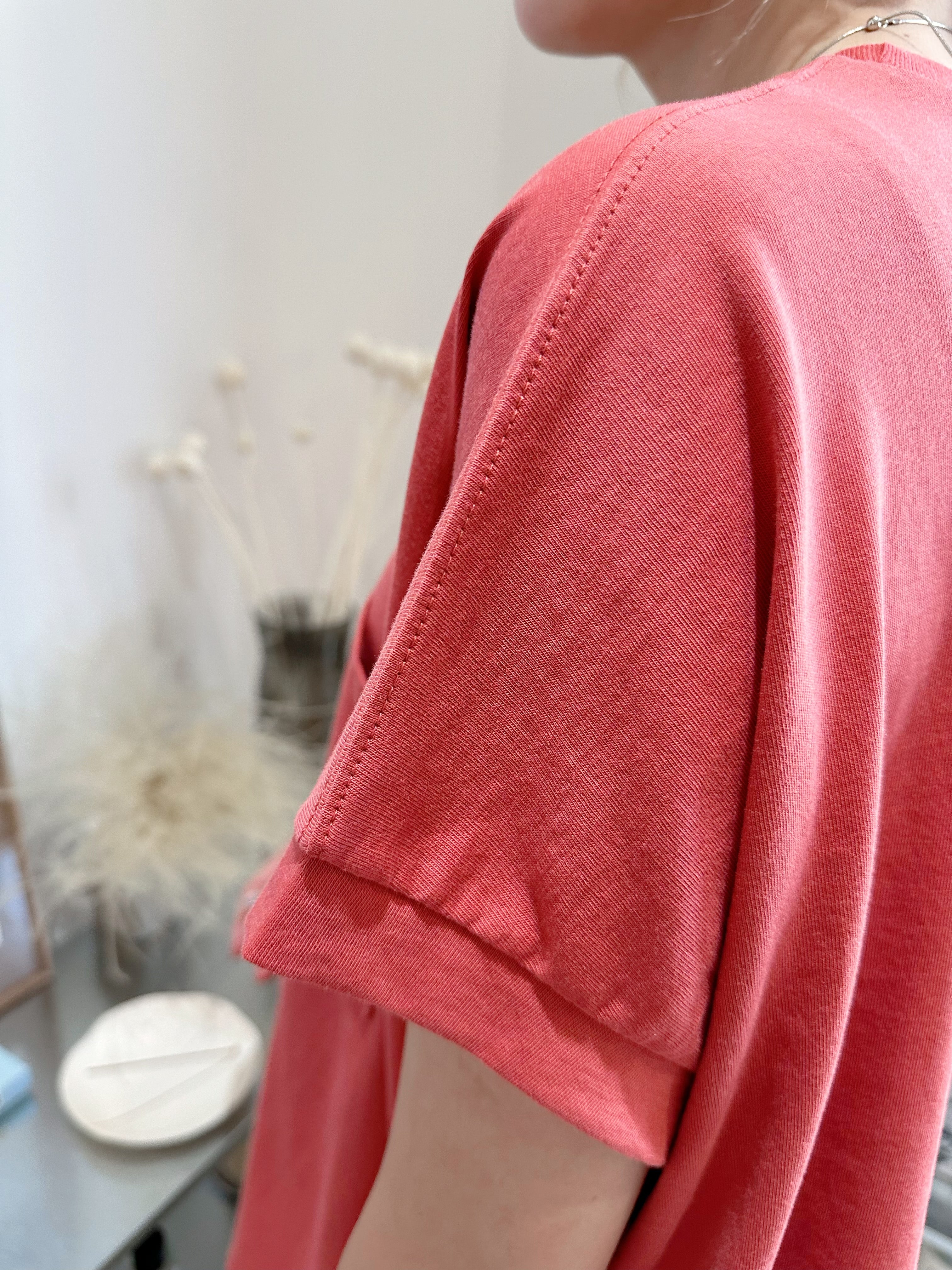 口袋Boxy Tee/霧橙紅
