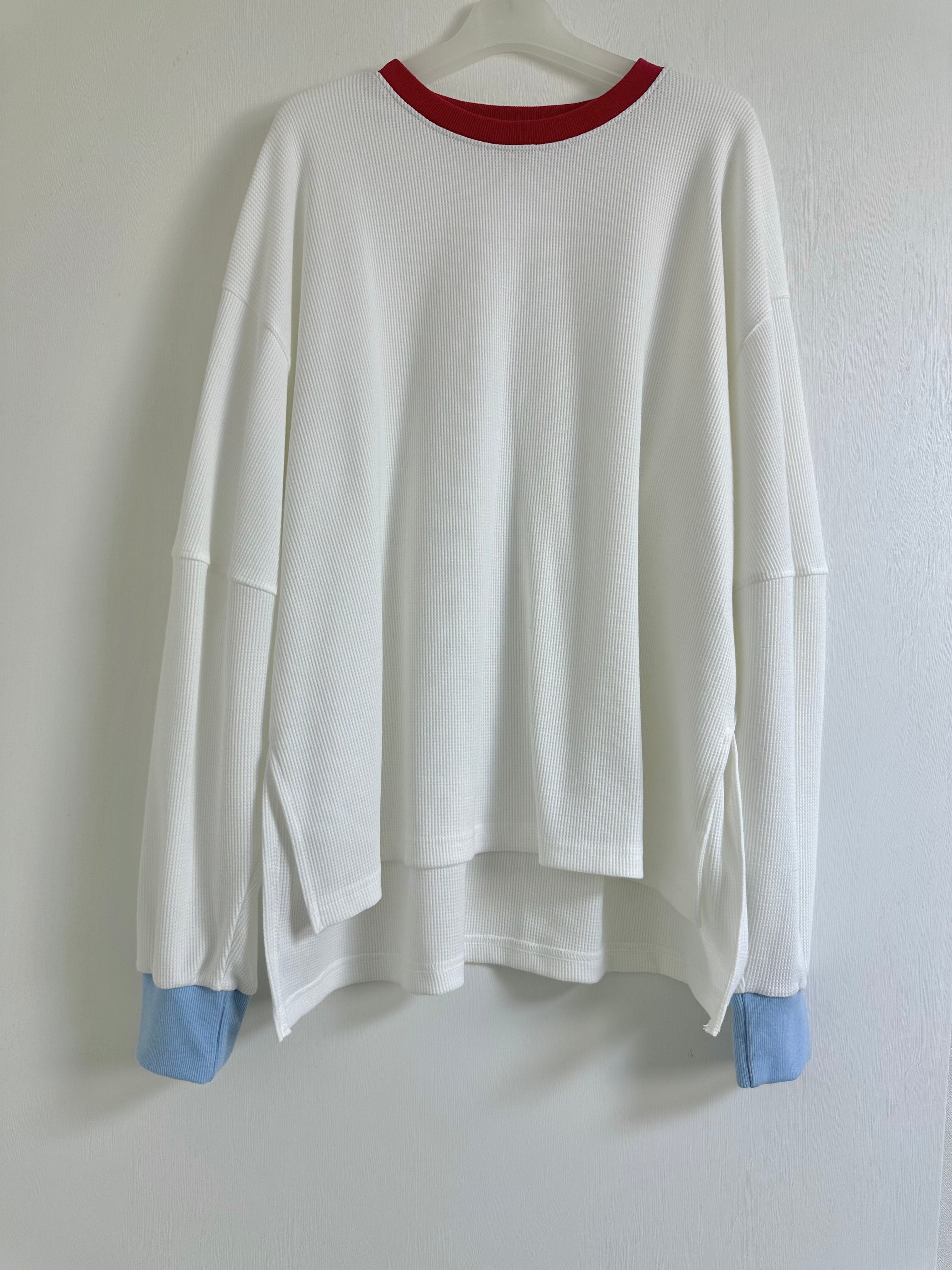 撞色領袖waffle T-shirt/白