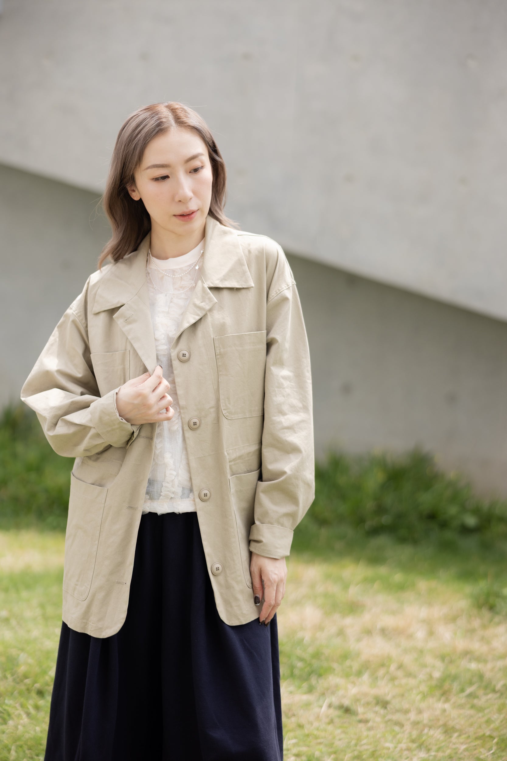 可束腰四袋薄外套/杏