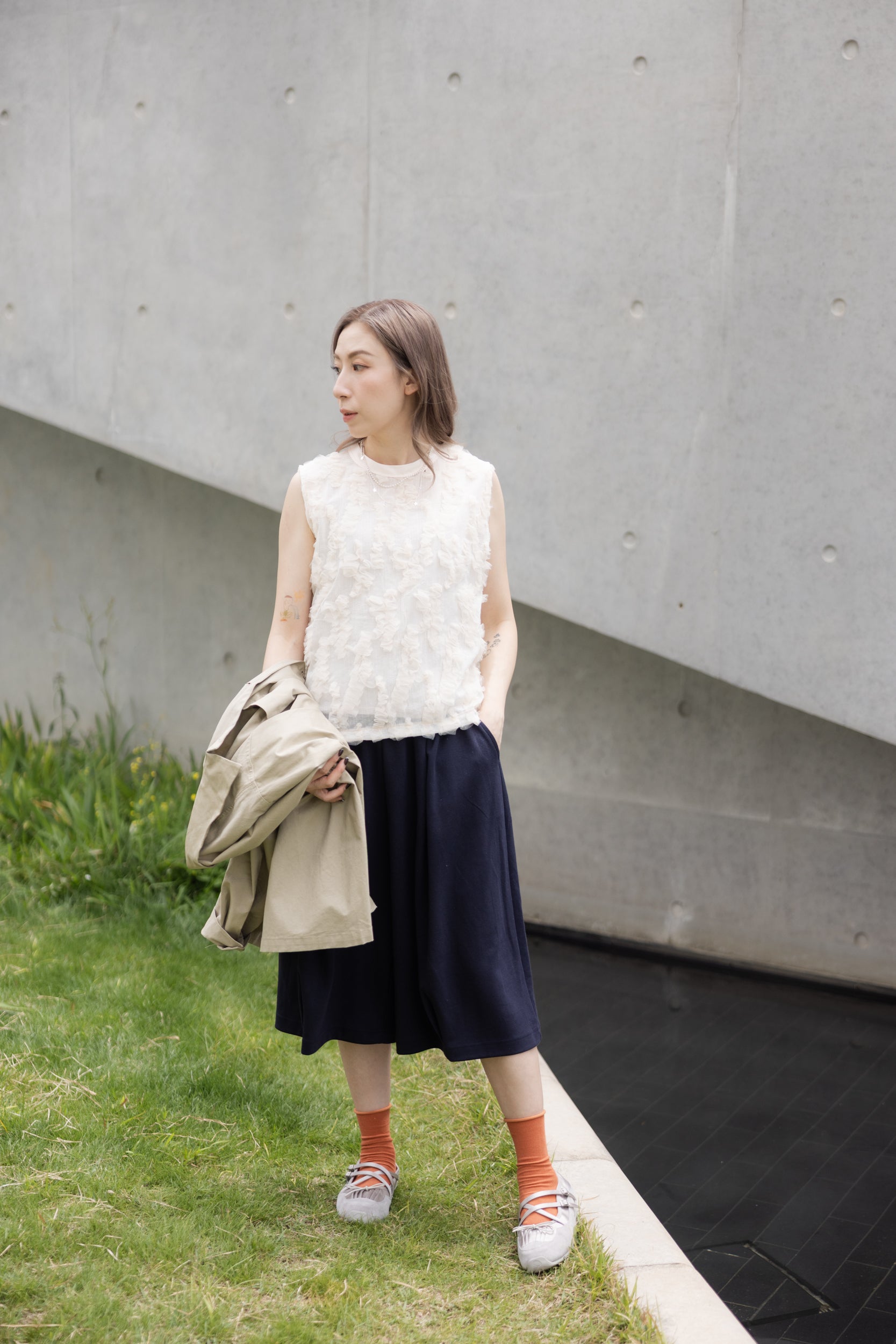 Lace背心/米杏