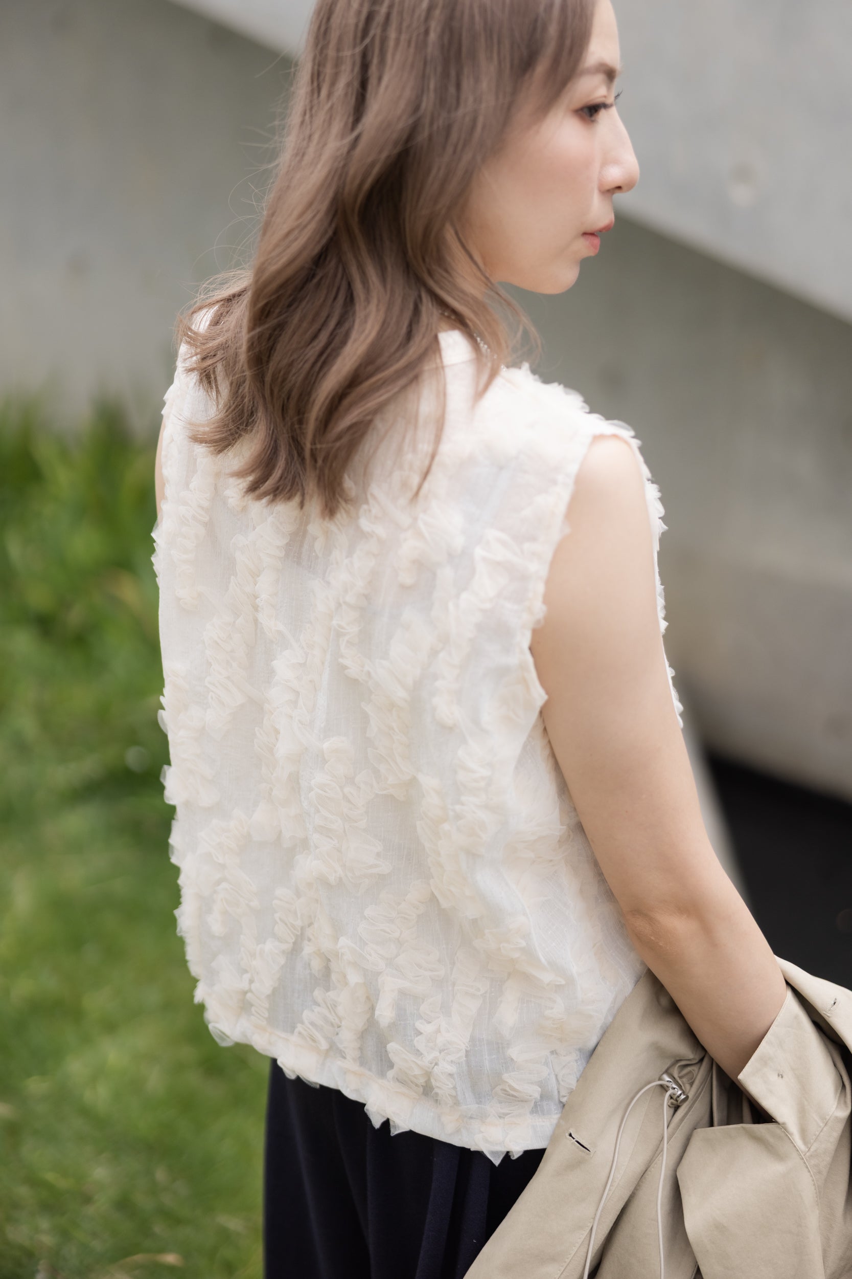 Lace背心/米杏