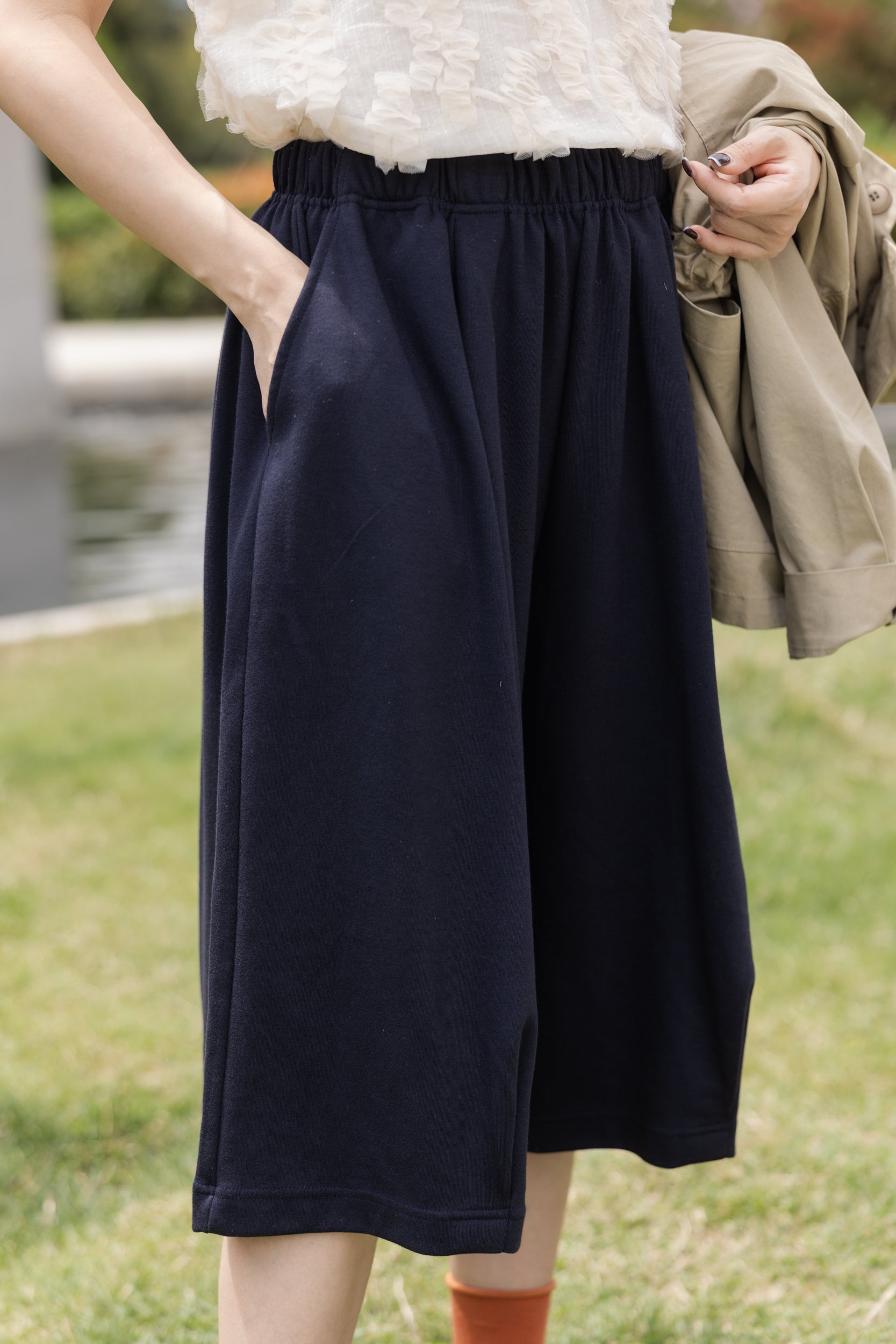 高質靚料及膝褲/深藍