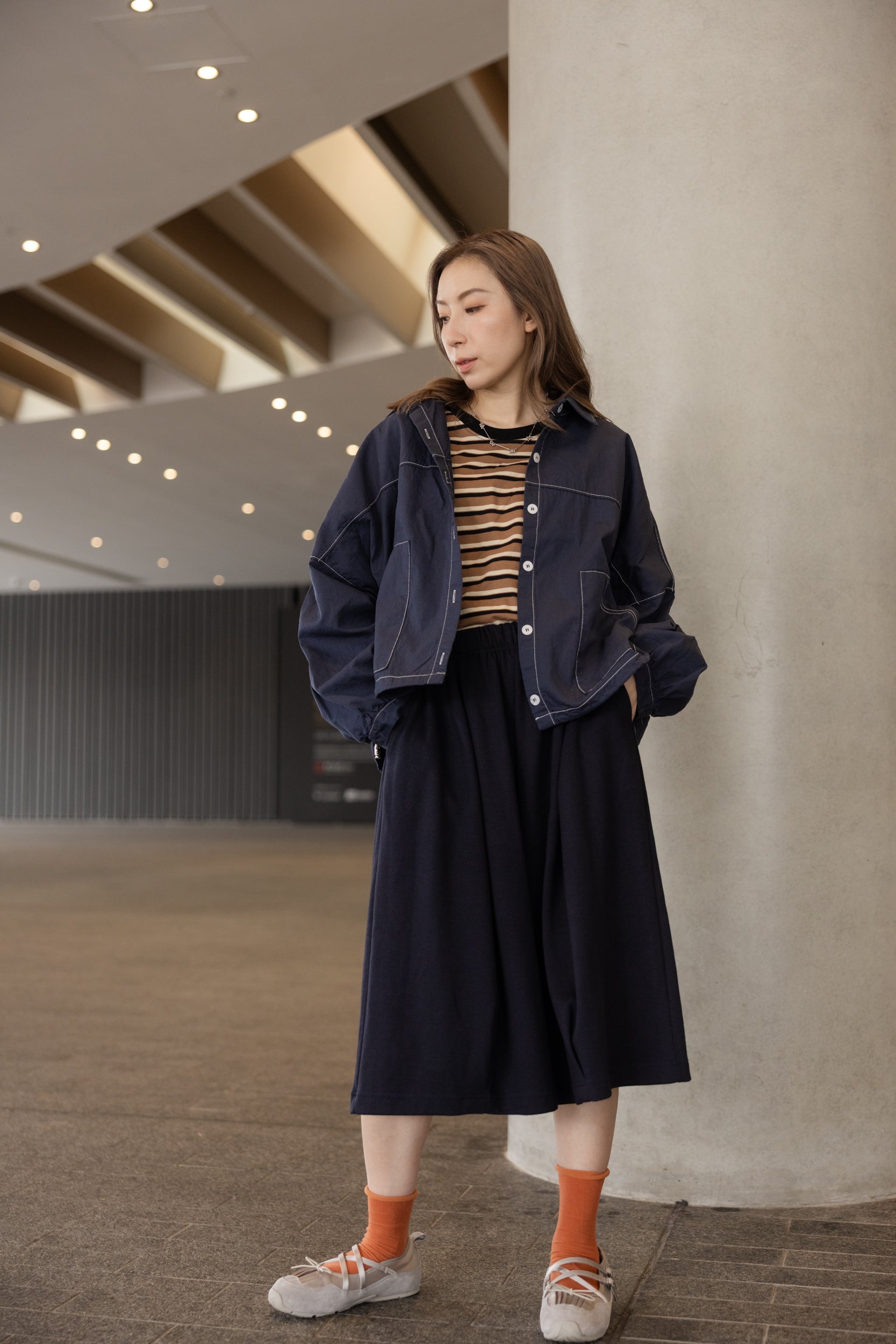 三色間條T-shirt/啡