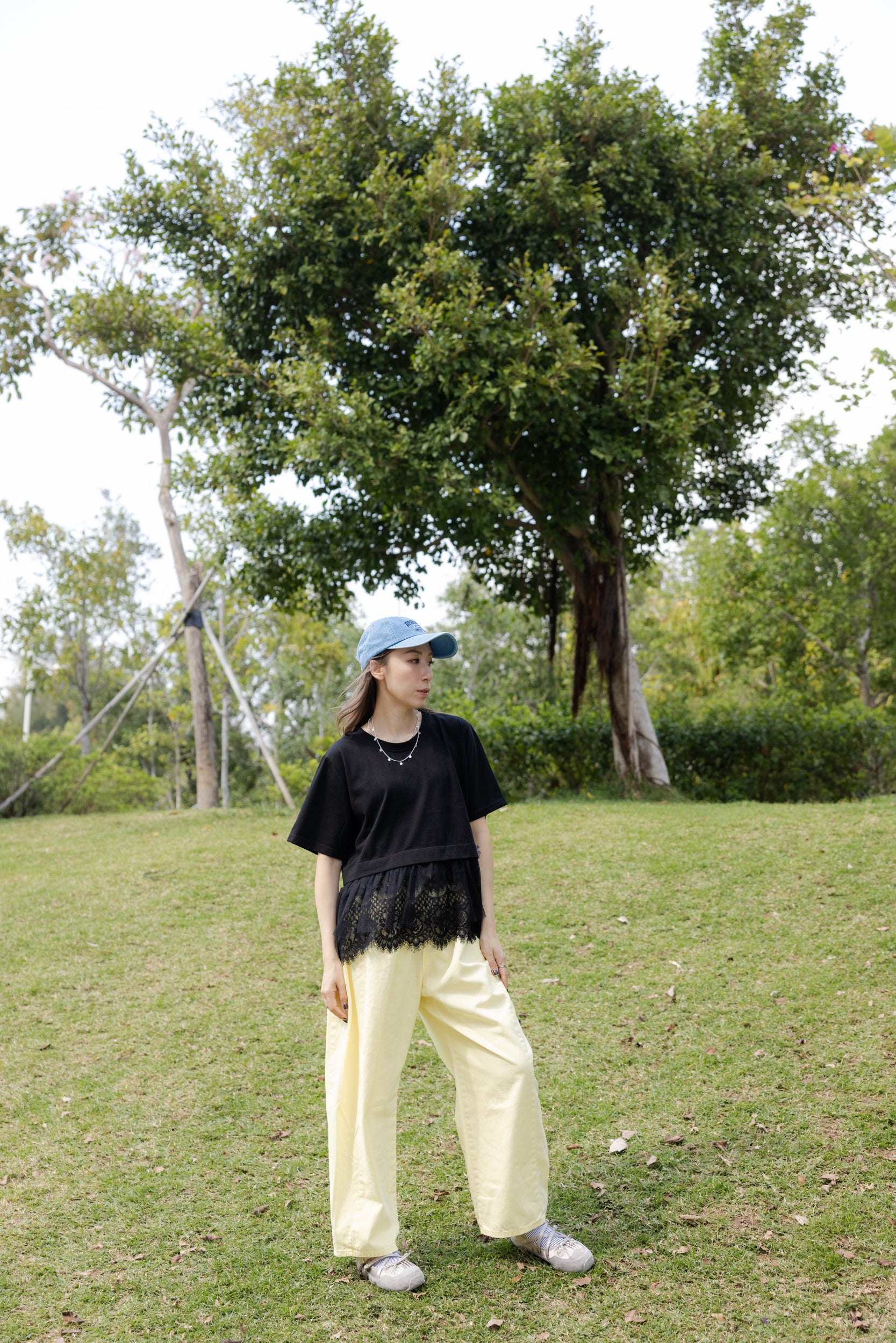 Lace網紗腳T-shirt/黑