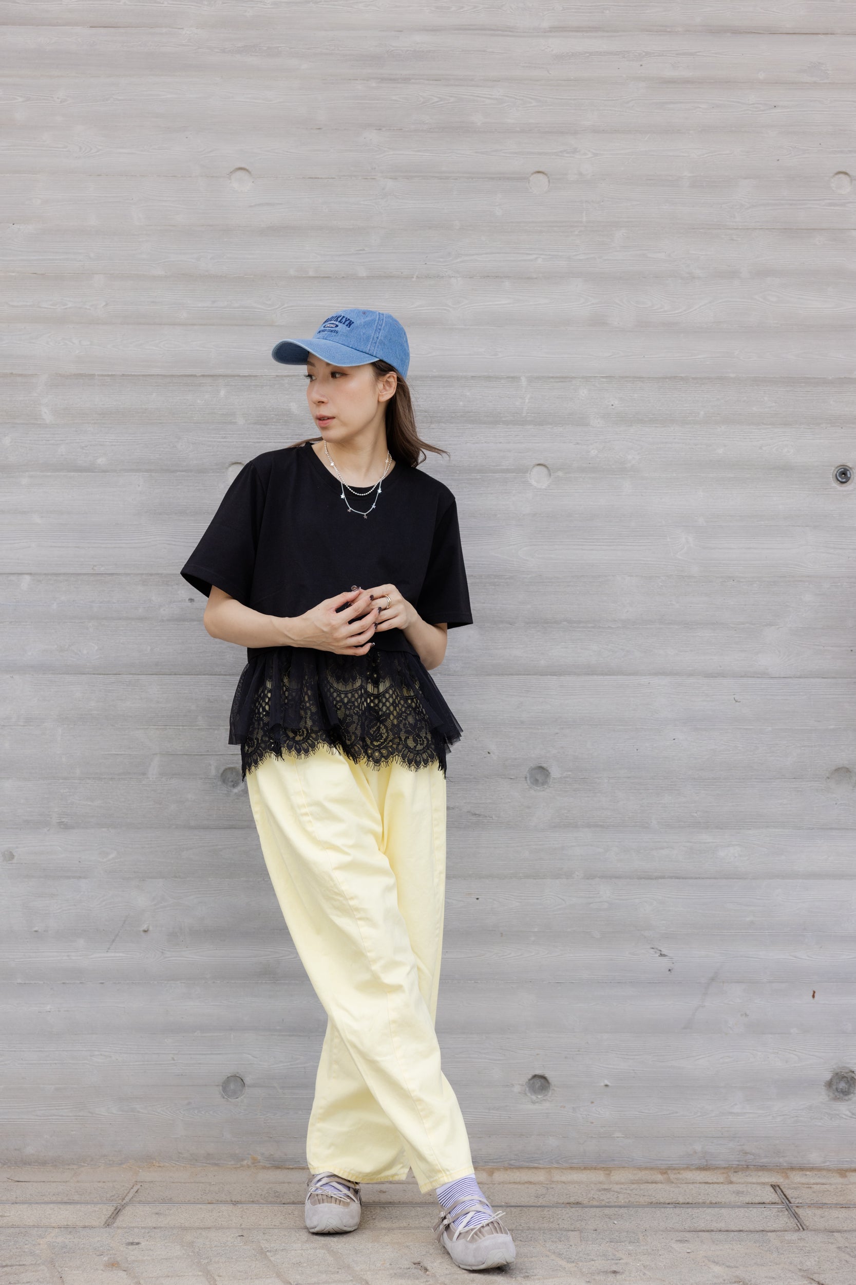 Lace網紗腳T-shirt/黑