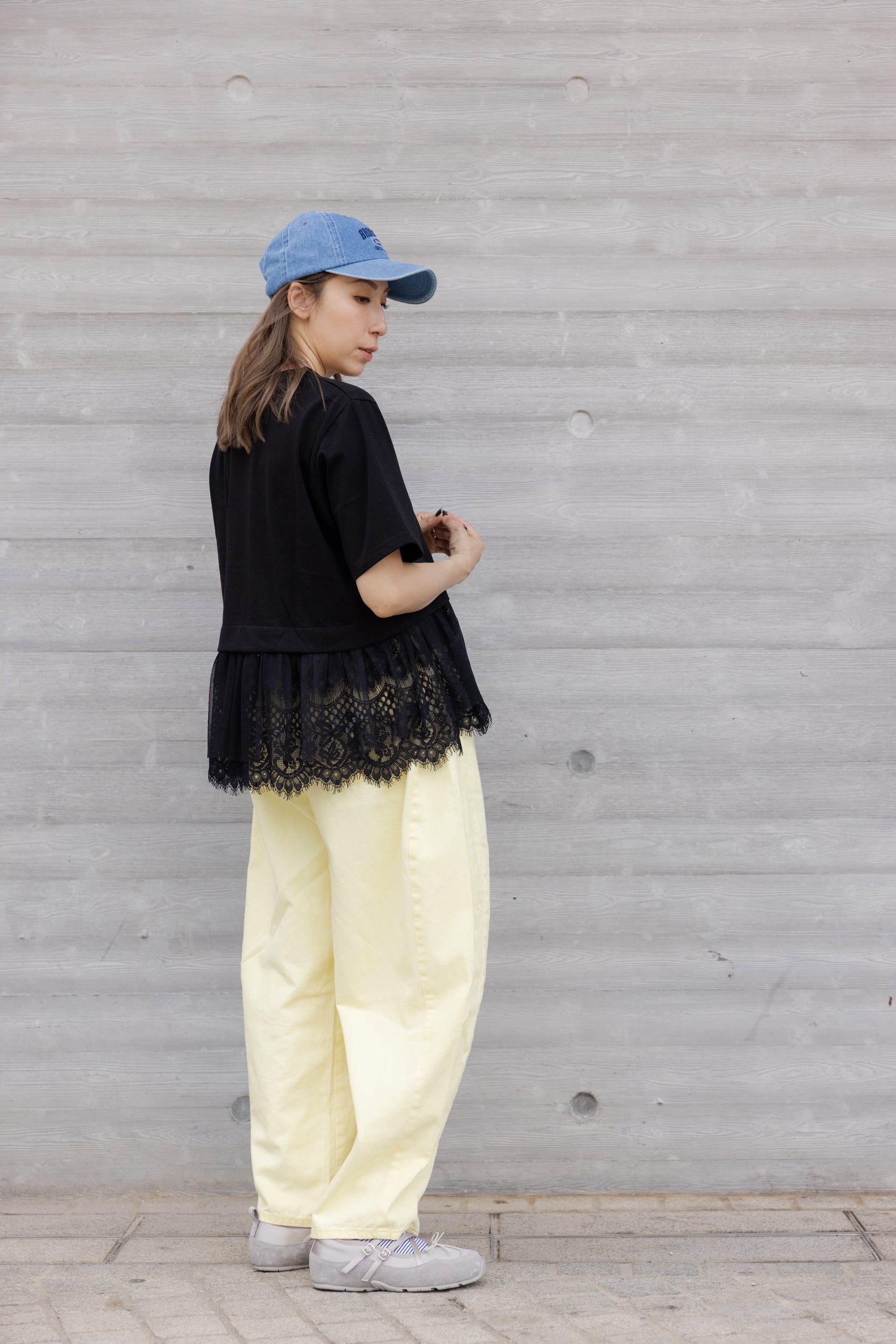 Lace網紗腳T-shirt/黑