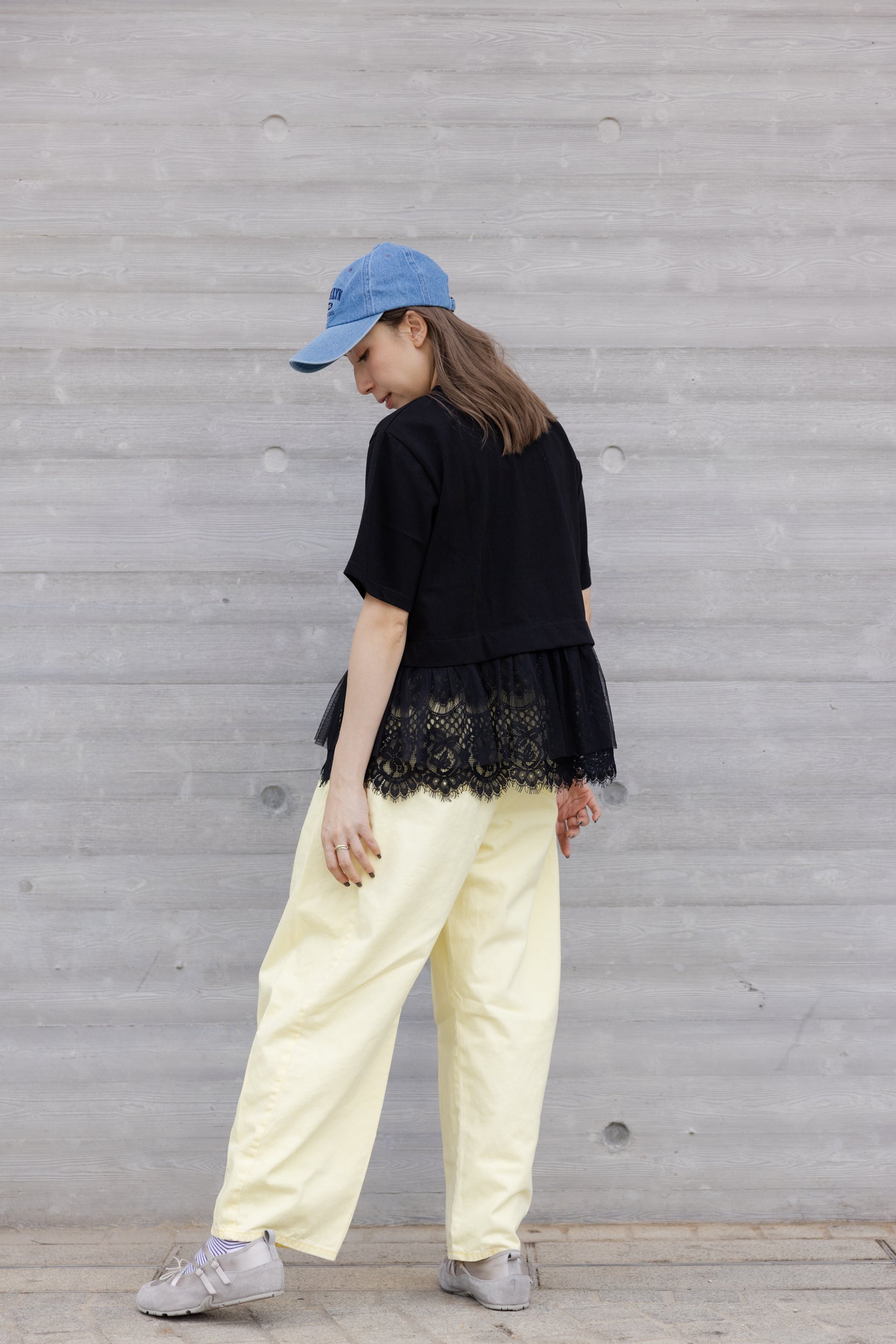 Lace網紗腳T-shirt/黑