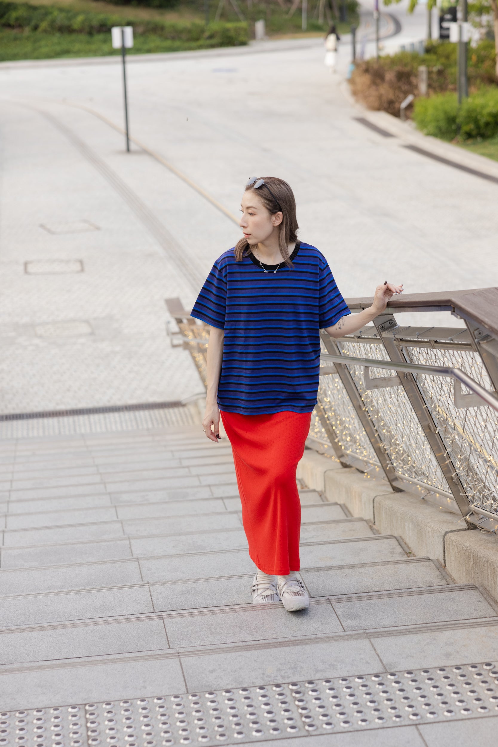 三色間條T-shirt/藍