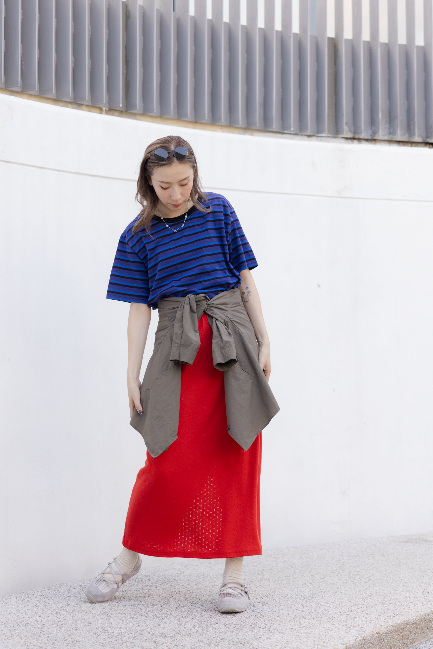 三色間條T-shirt/藍