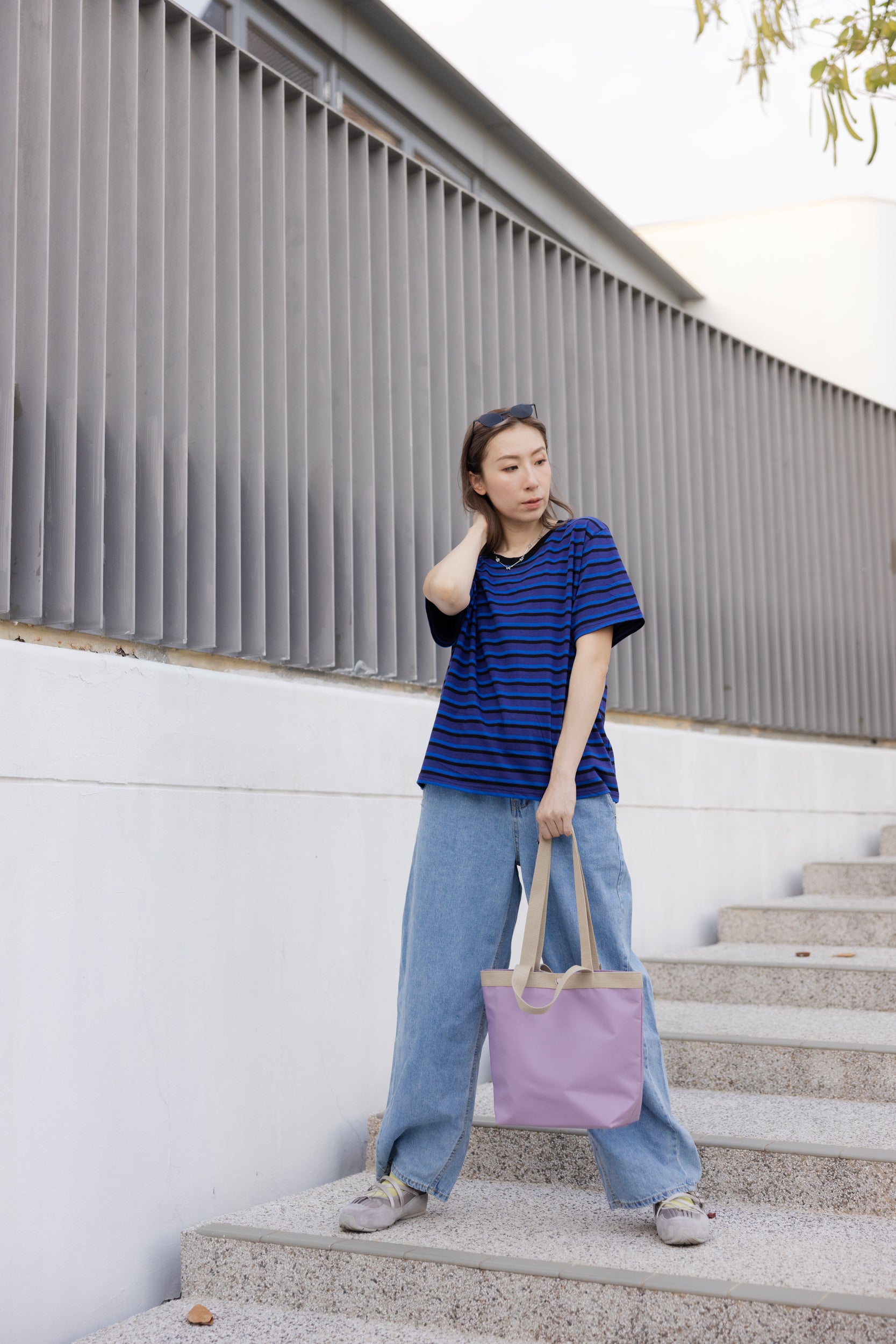 三色間條T-shirt/藍