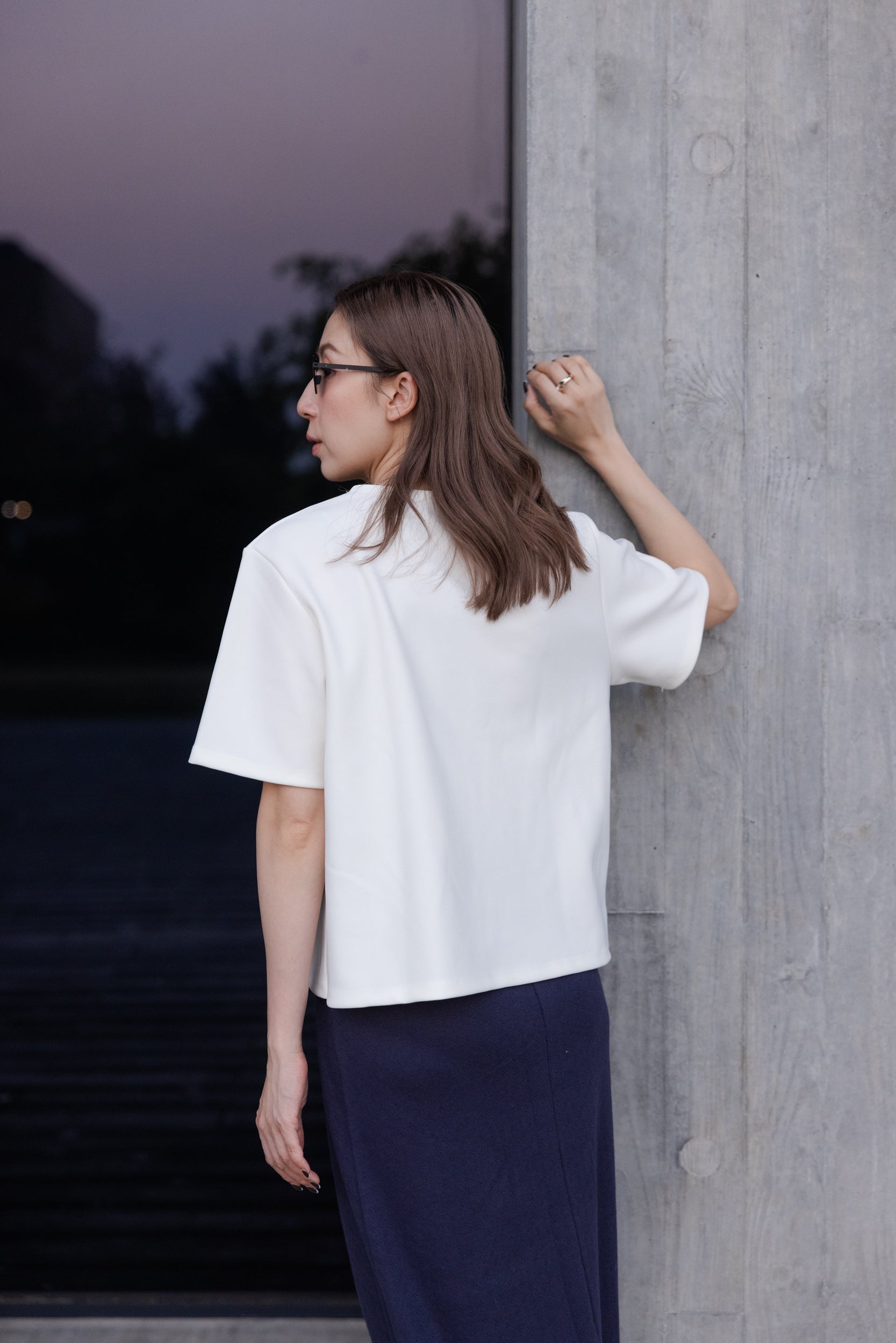 口袋邊紗RuffleT-shirt/米白