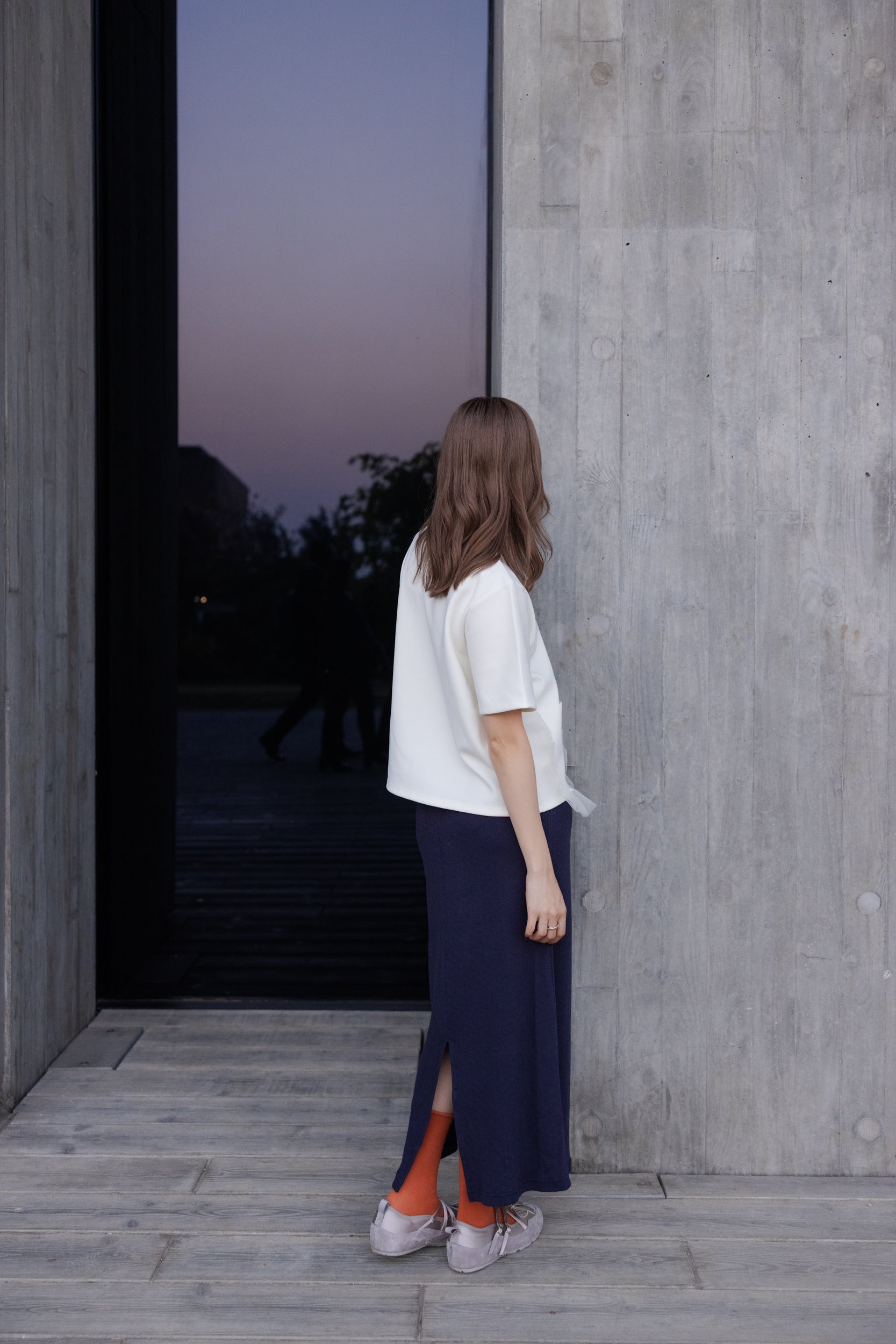 口袋邊紗RuffleT-shirt/米白